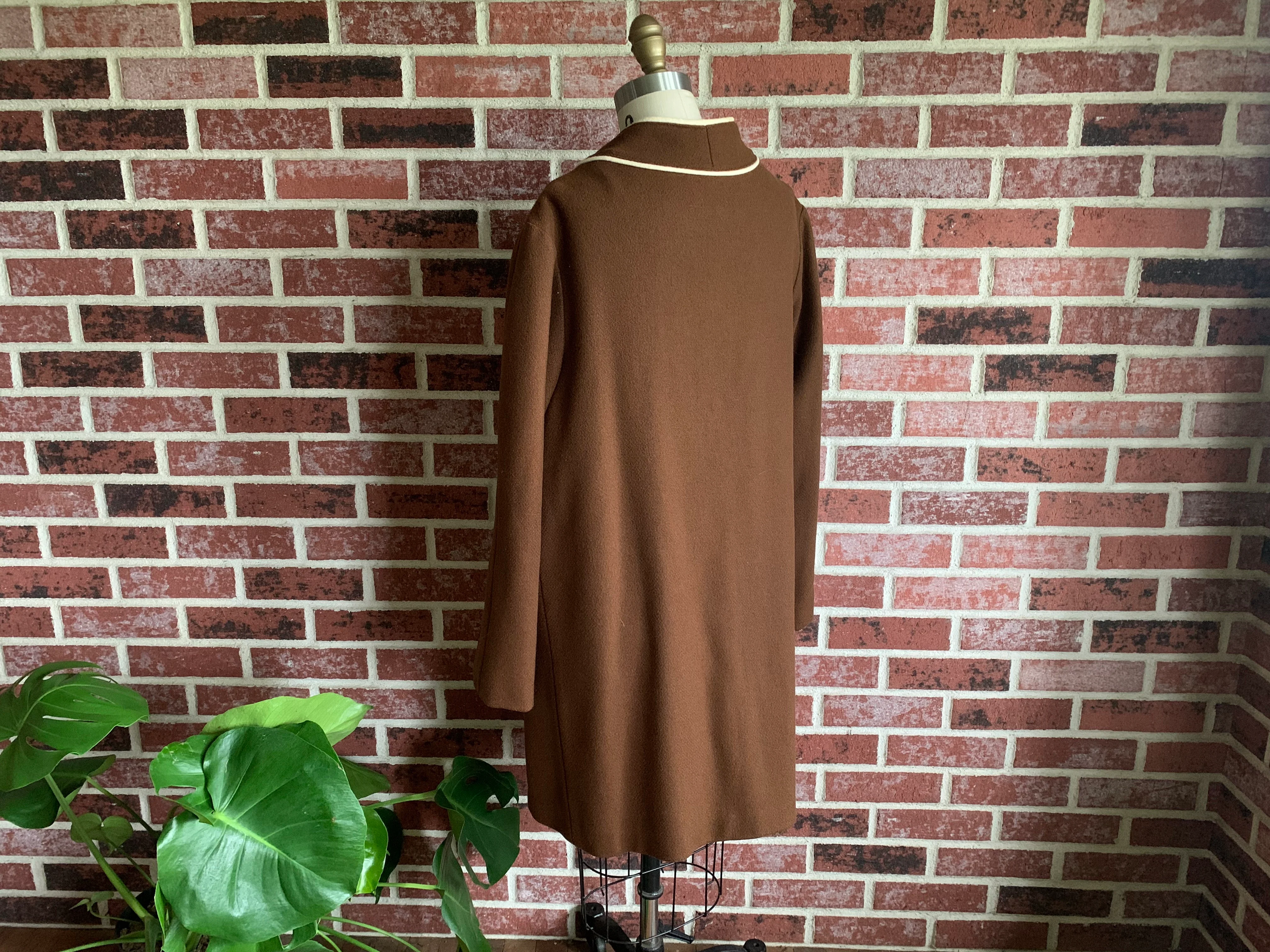 60s Brown Wool Coat Ivory Piping And Buttons By Great Six Sportswear - Image 6