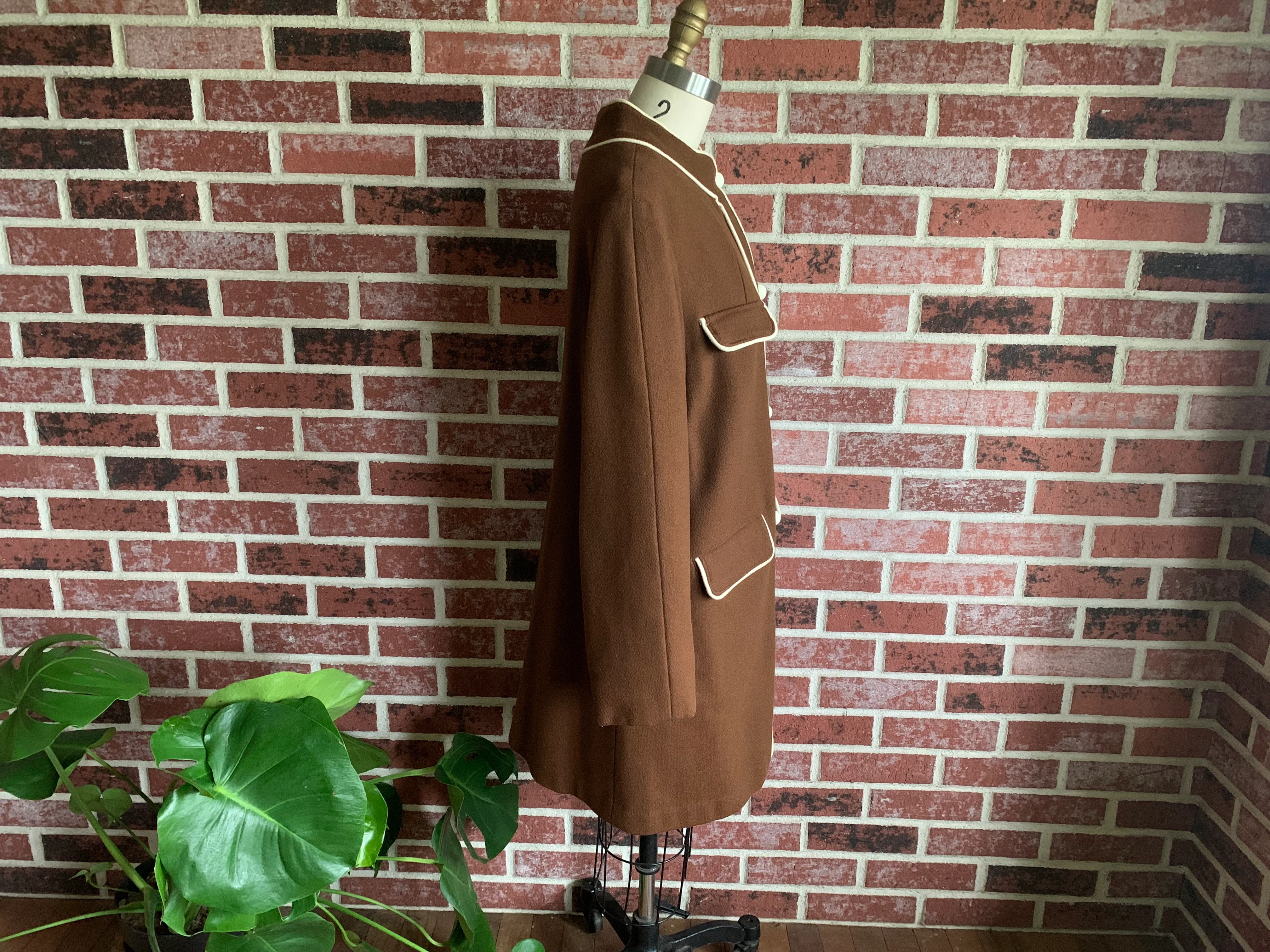 60s Brown Wool Coat Ivory Piping And Buttons By Great Six Sportswear - Image 8