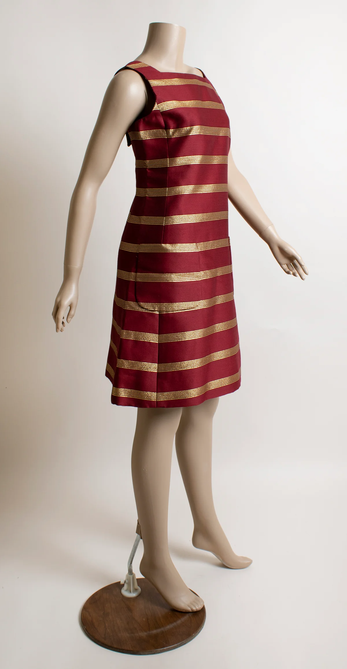 60s Burgundy Maroon Gold Striped Mod Dress And Coat By Joan Leslie / Joseph Magnin - Image 3