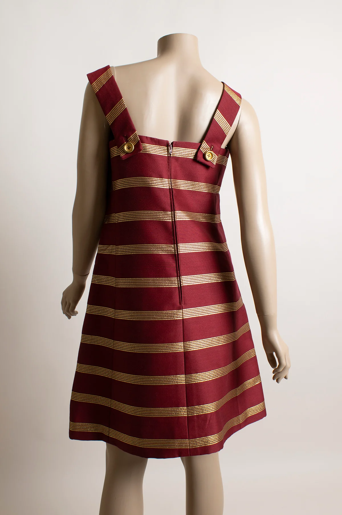60s Burgundy Maroon Gold Striped Mod Dress And Coat By Joan Leslie / Joseph Magnin - Image 4