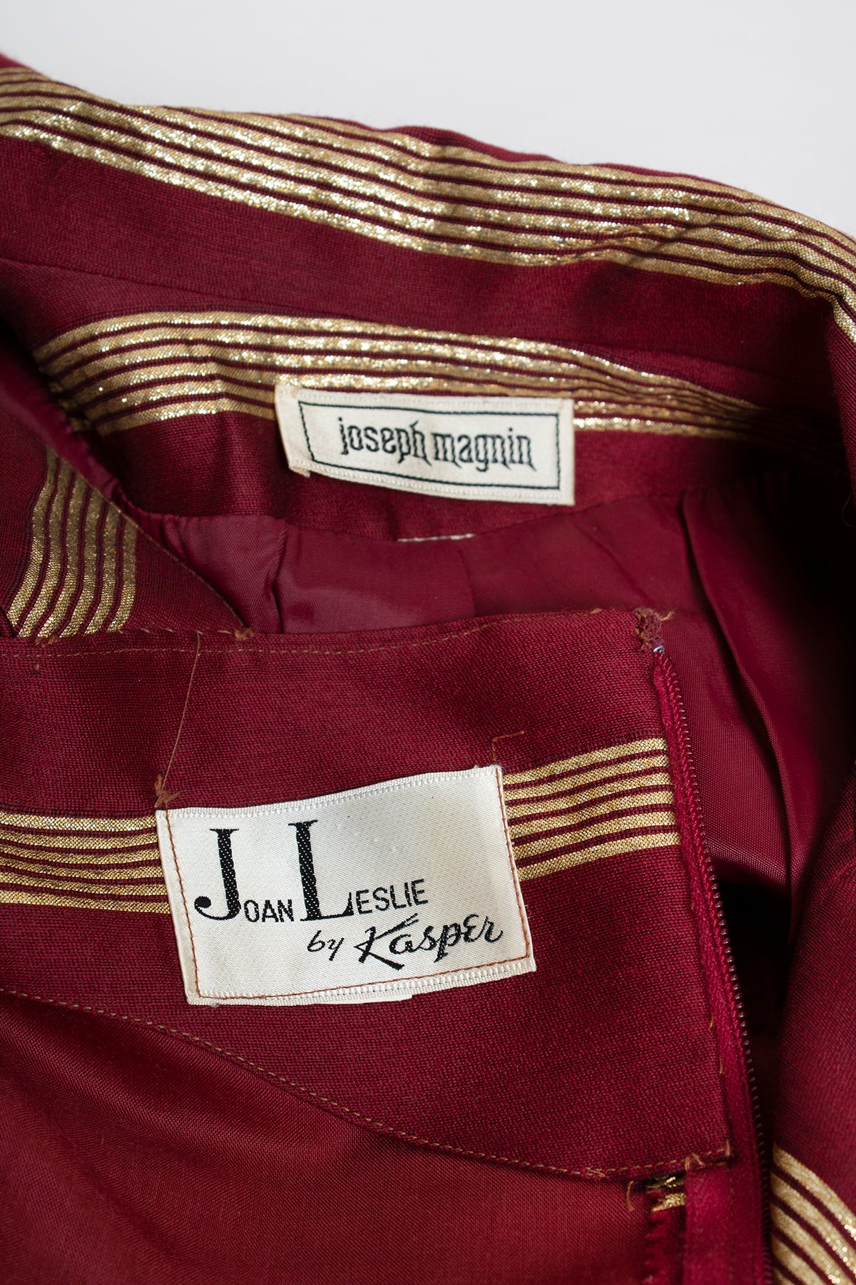 60s Burgundy Maroon Gold Striped Mod Dress And Coat By Joan Leslie / Joseph Magnin - Image 7