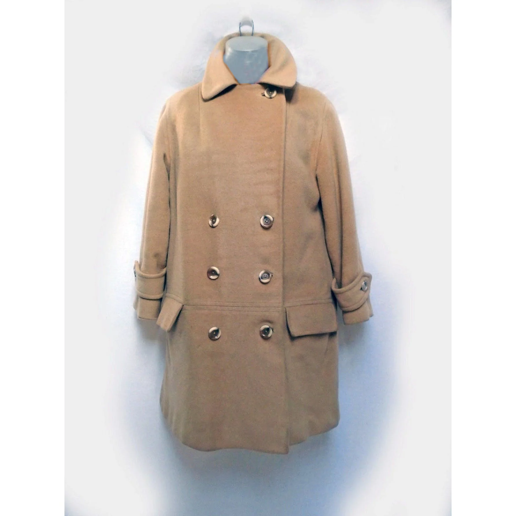 60s Camel Peacoat A-line Coat - Convertible Collar By Gino Rossi - Image 4