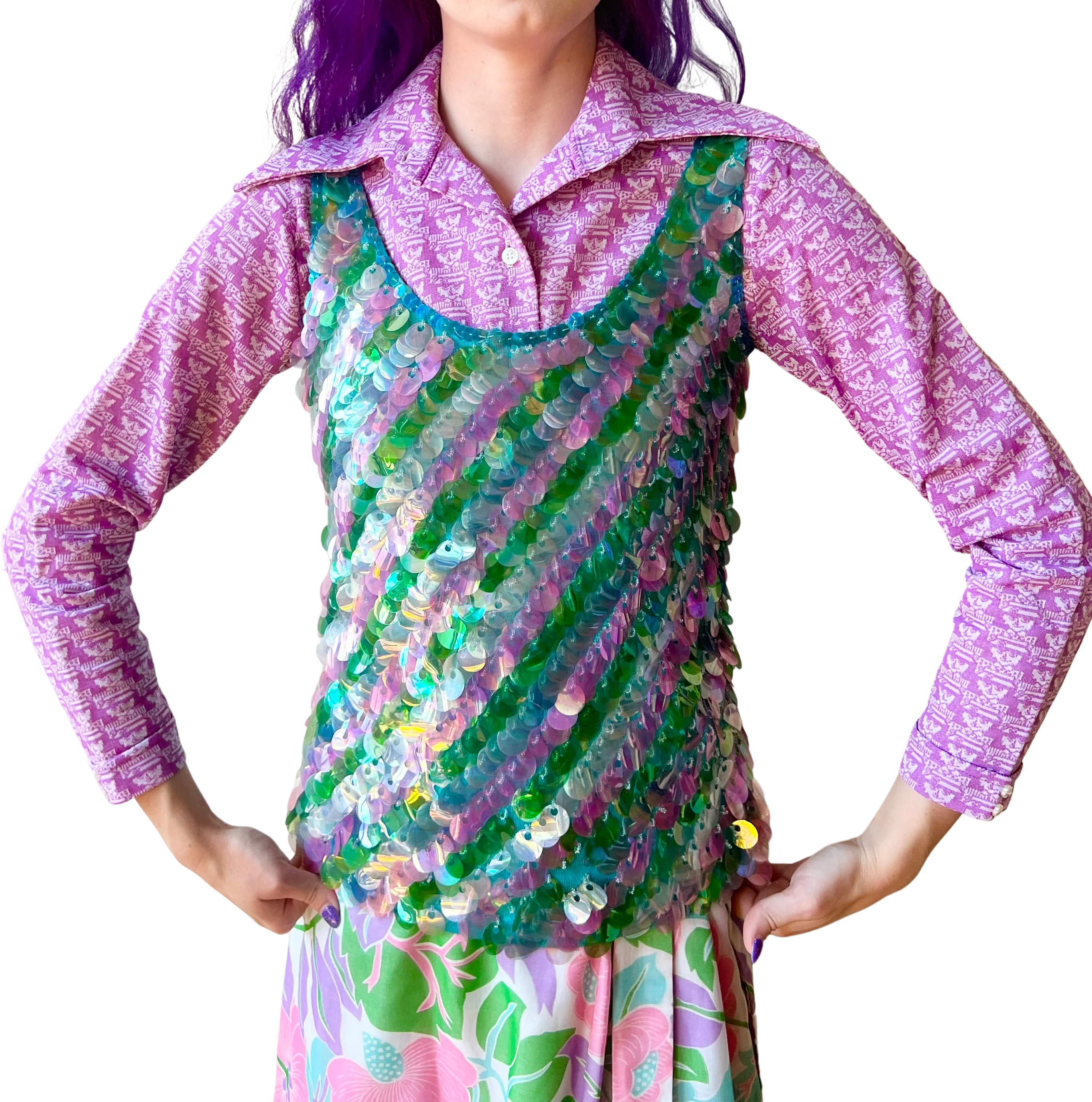 60s Cardell Wool Paillette Tank Top Decorated Sequin Shell