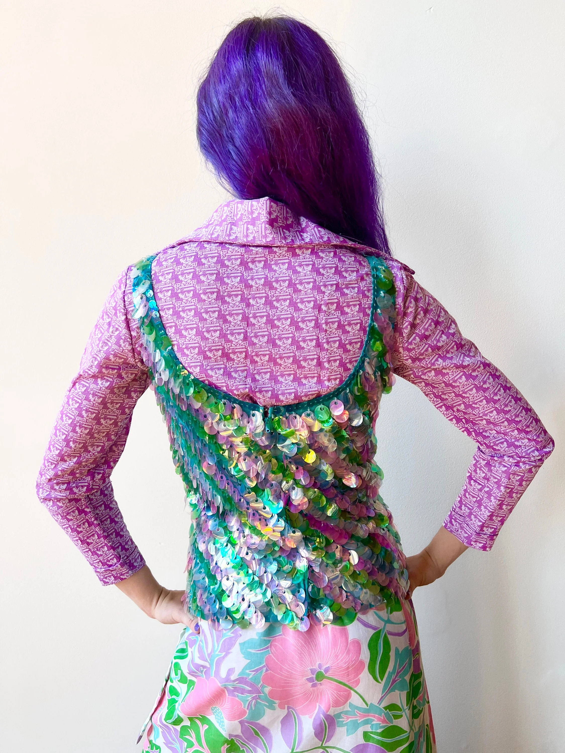 60s Cardell Wool Paillette Tank Top Decorated Sequin Shell - Image 2