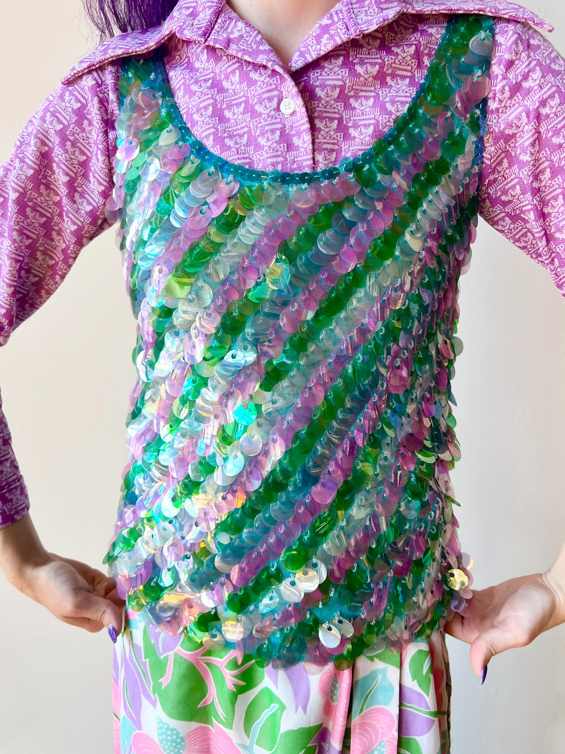 60s Cardell Wool Paillette Tank Top Decorated Sequin Shell - Image 4