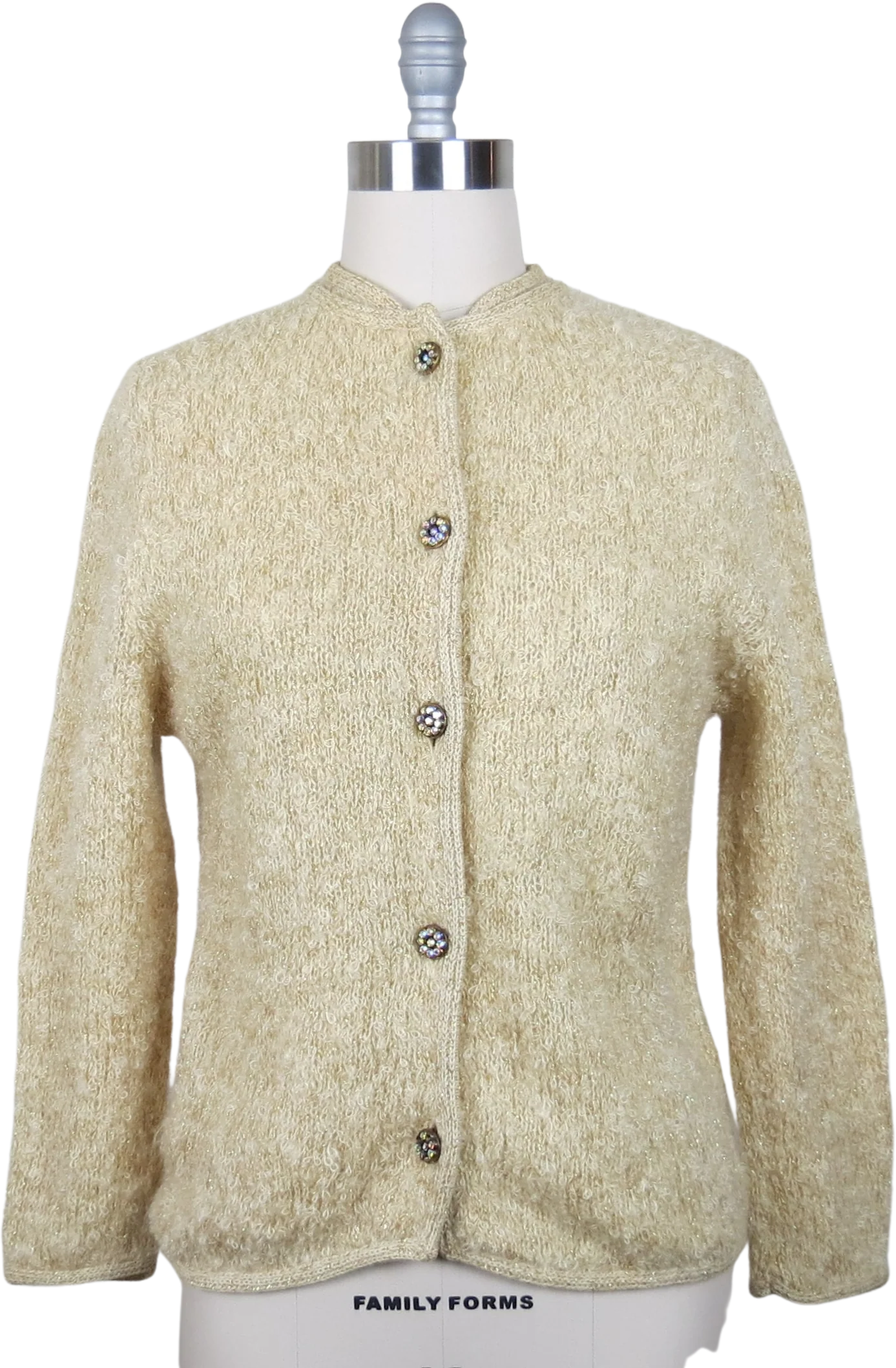 60s Cardigan Sweater Mohair Boucle Knit Rhinestones By Stephen Meadows