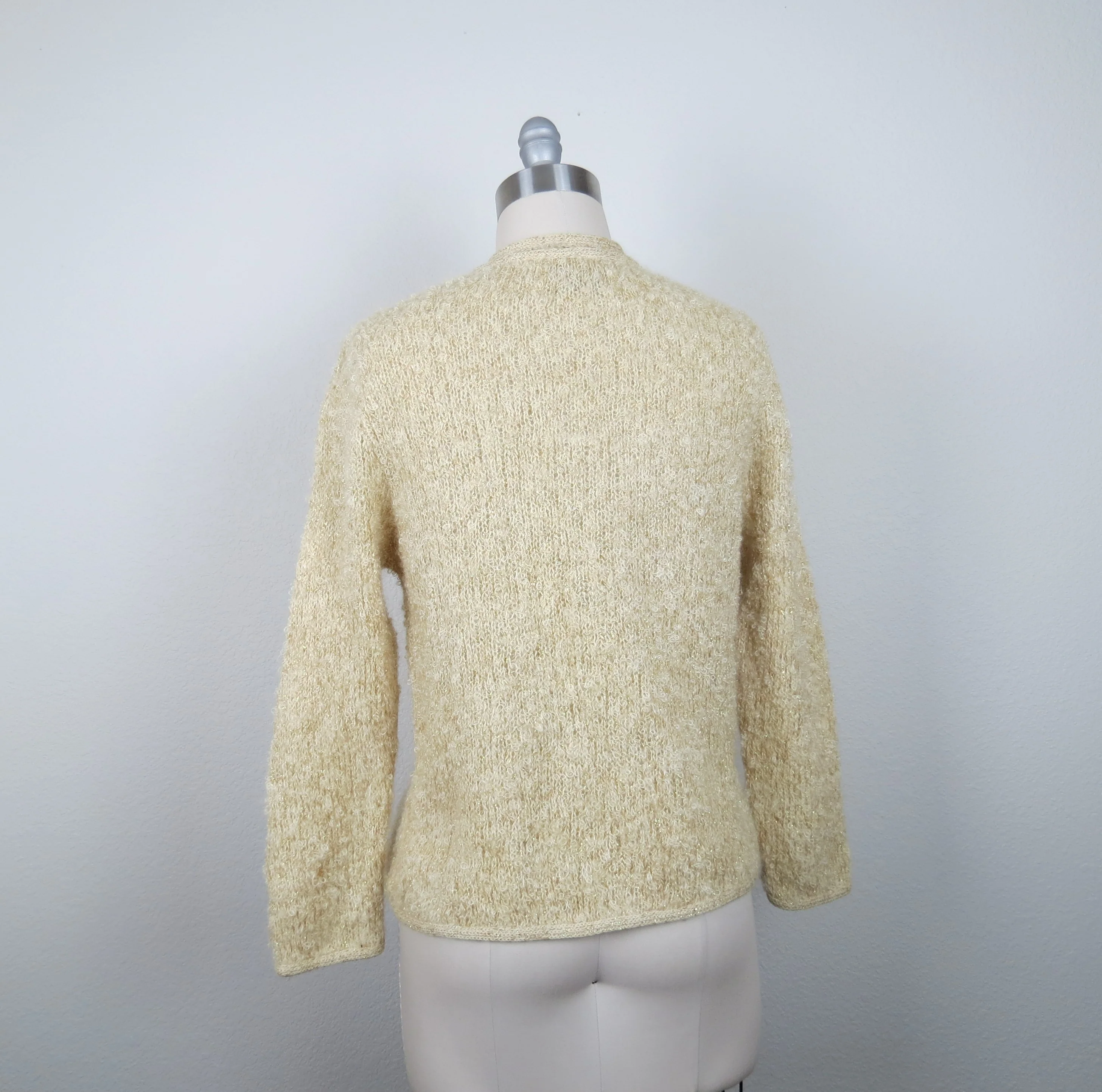 60s Cardigan Sweater Mohair Boucle Knit Rhinestones By Stephen Meadows - Image 5