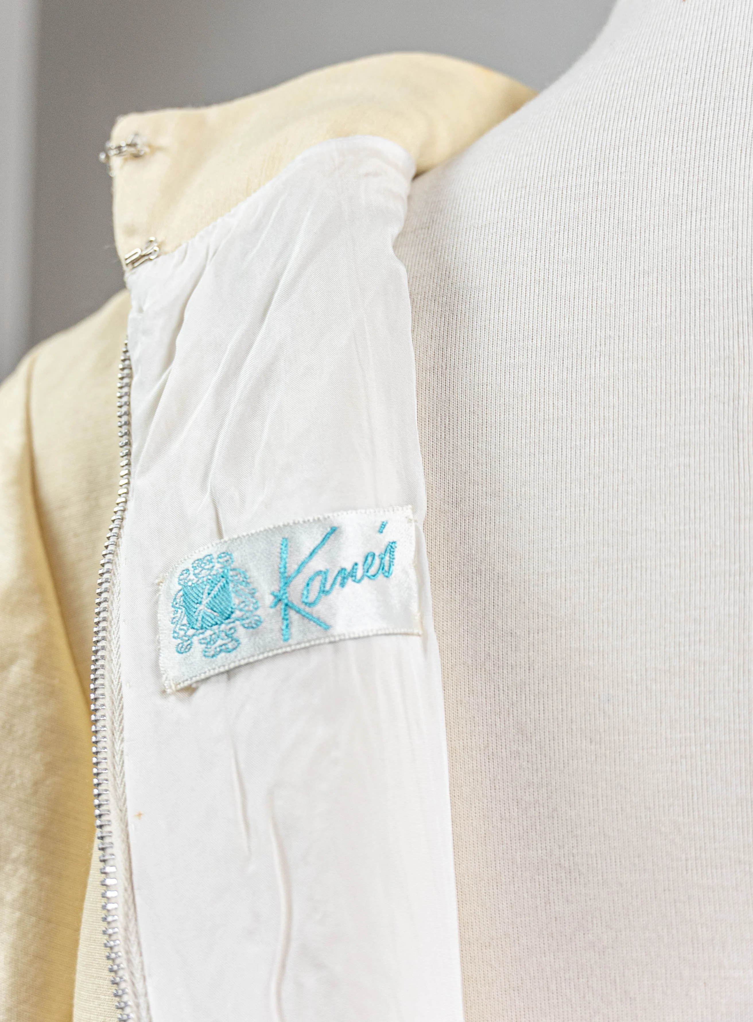 60s Chic Cream Wool Shift Dress Highly Embellished By Kanes - Image 10