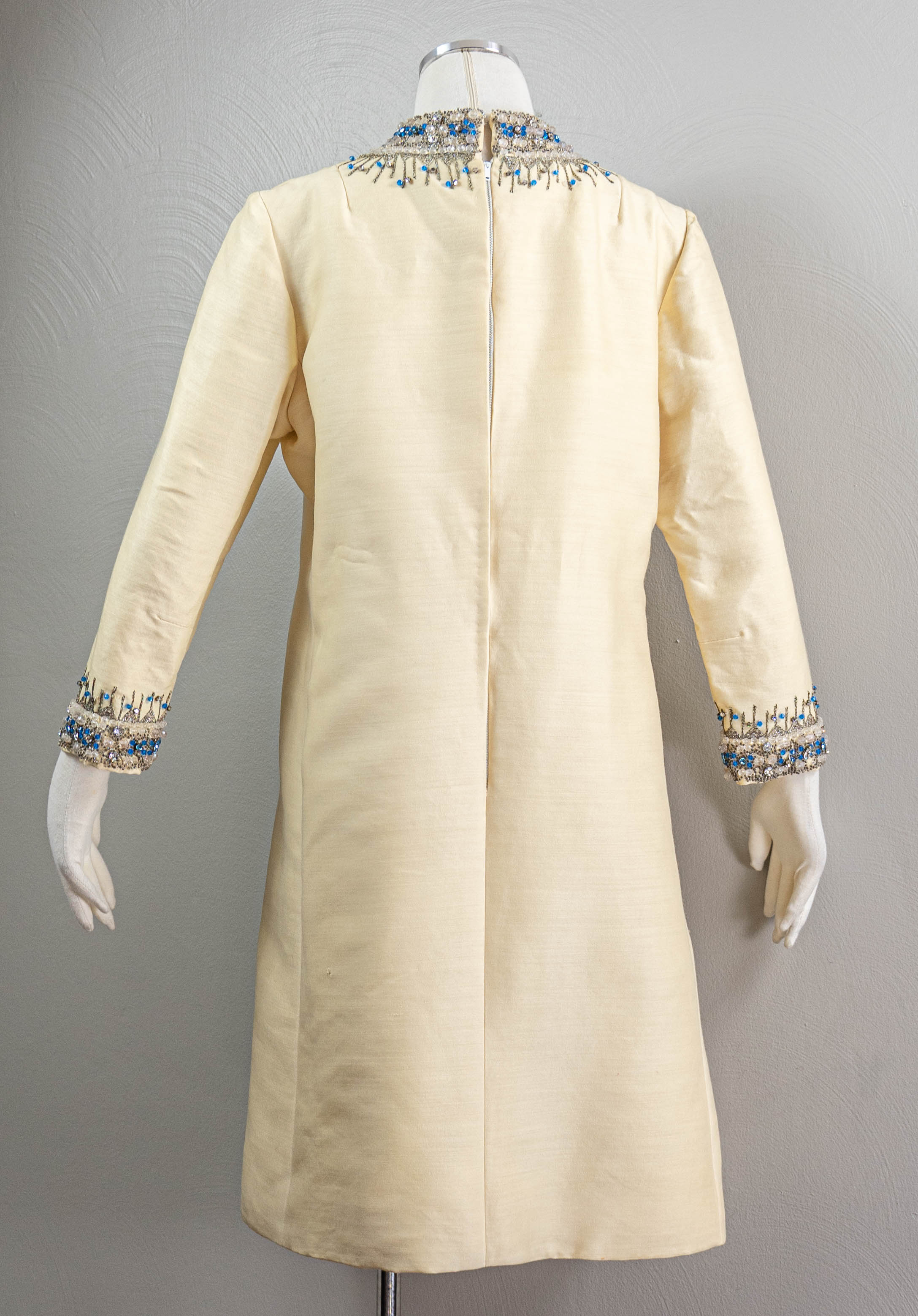 60s Chic Cream Wool Shift Dress Highly Embellished By Kanes - Image 6