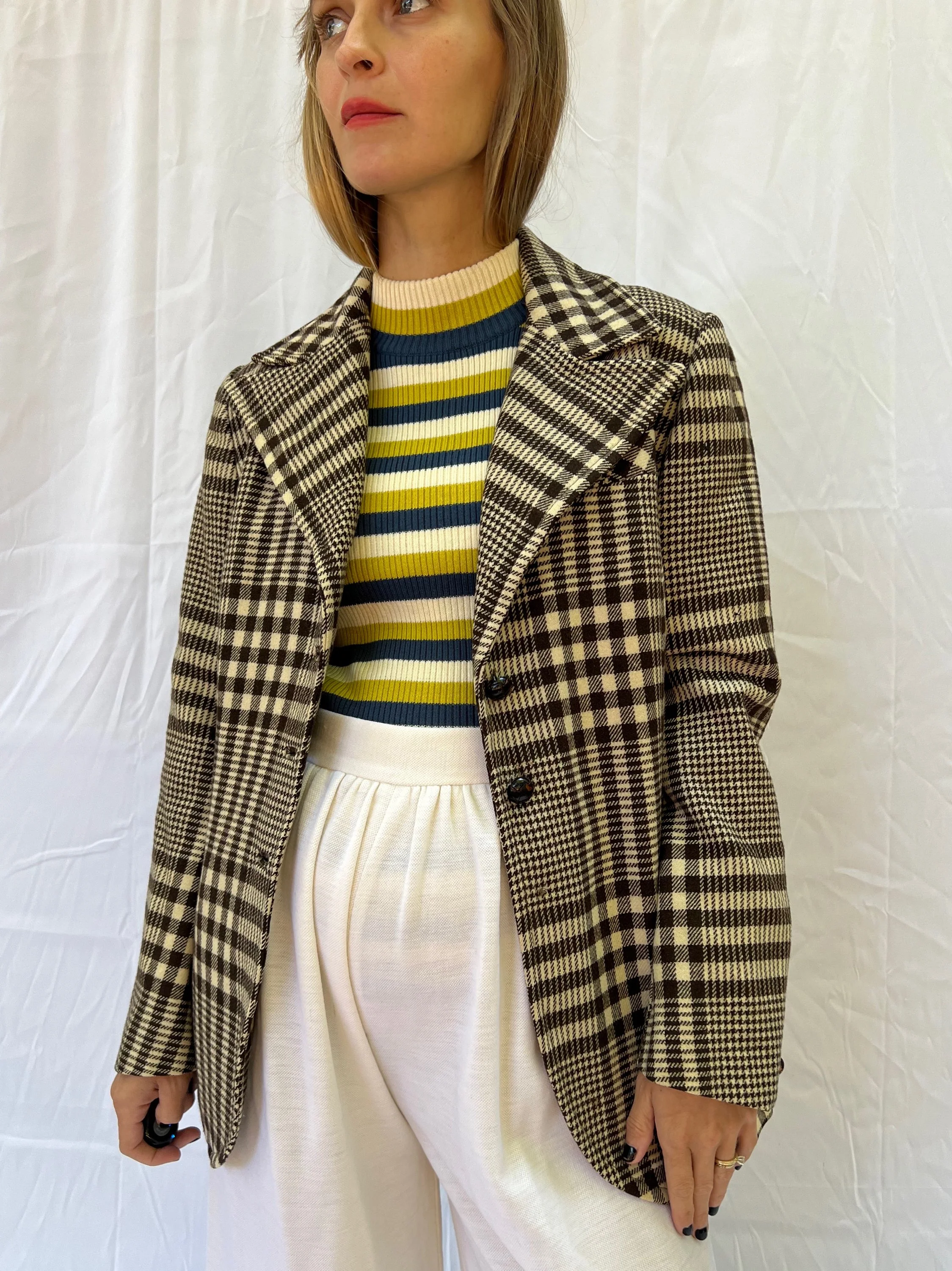 60s Chocolate Brown Plaid Jacket - Image 5