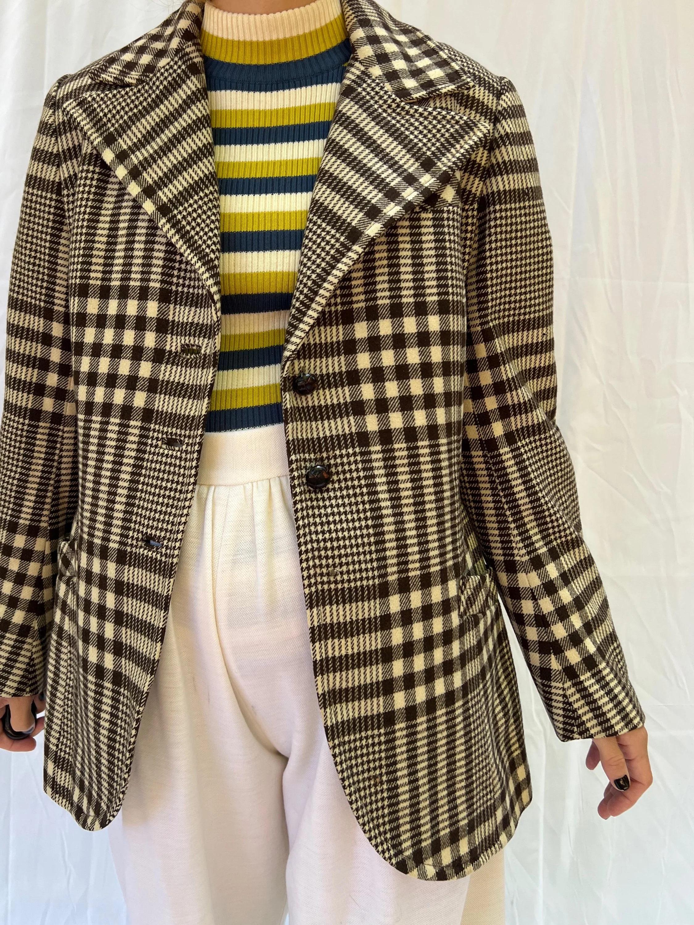60s Chocolate Brown Plaid Jacket - Image 6