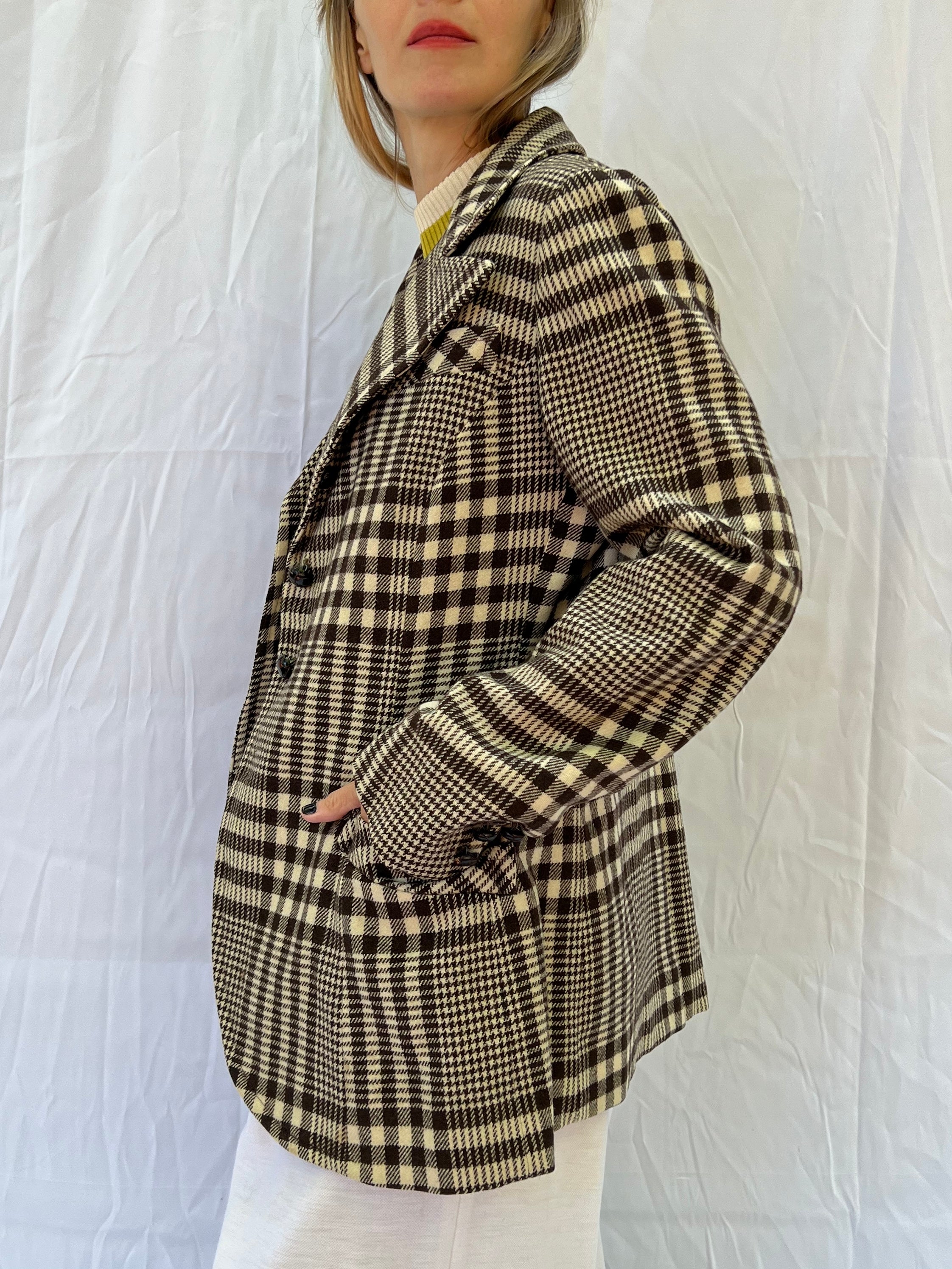 60s Chocolate Brown Plaid Jacket - Image 8