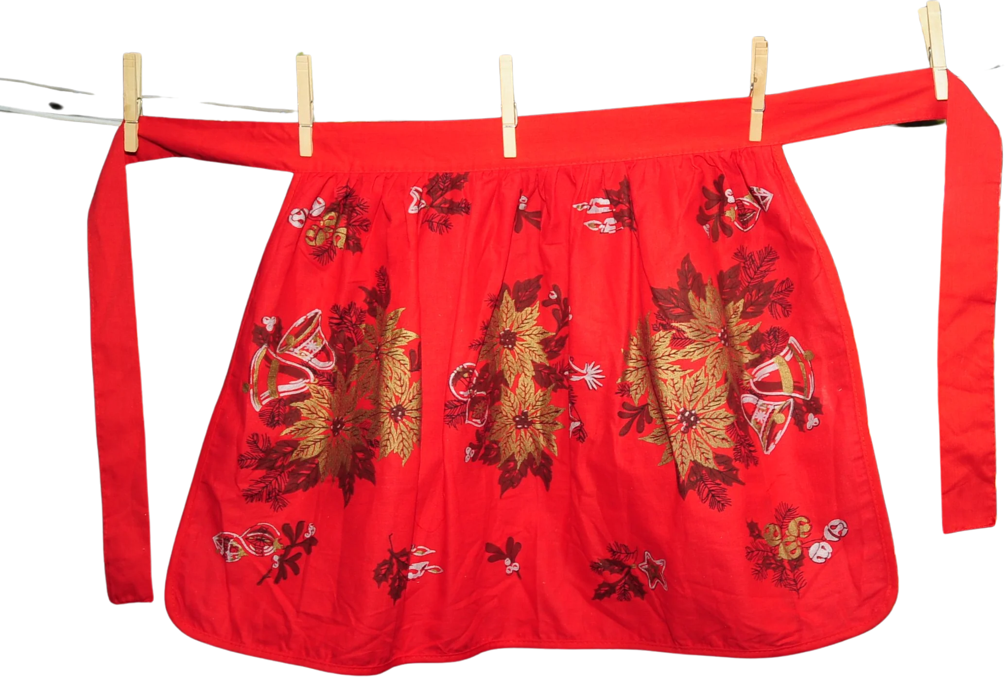 60s Christmas Fancy Hostess Apron Silver Bird And Bell - Image 2