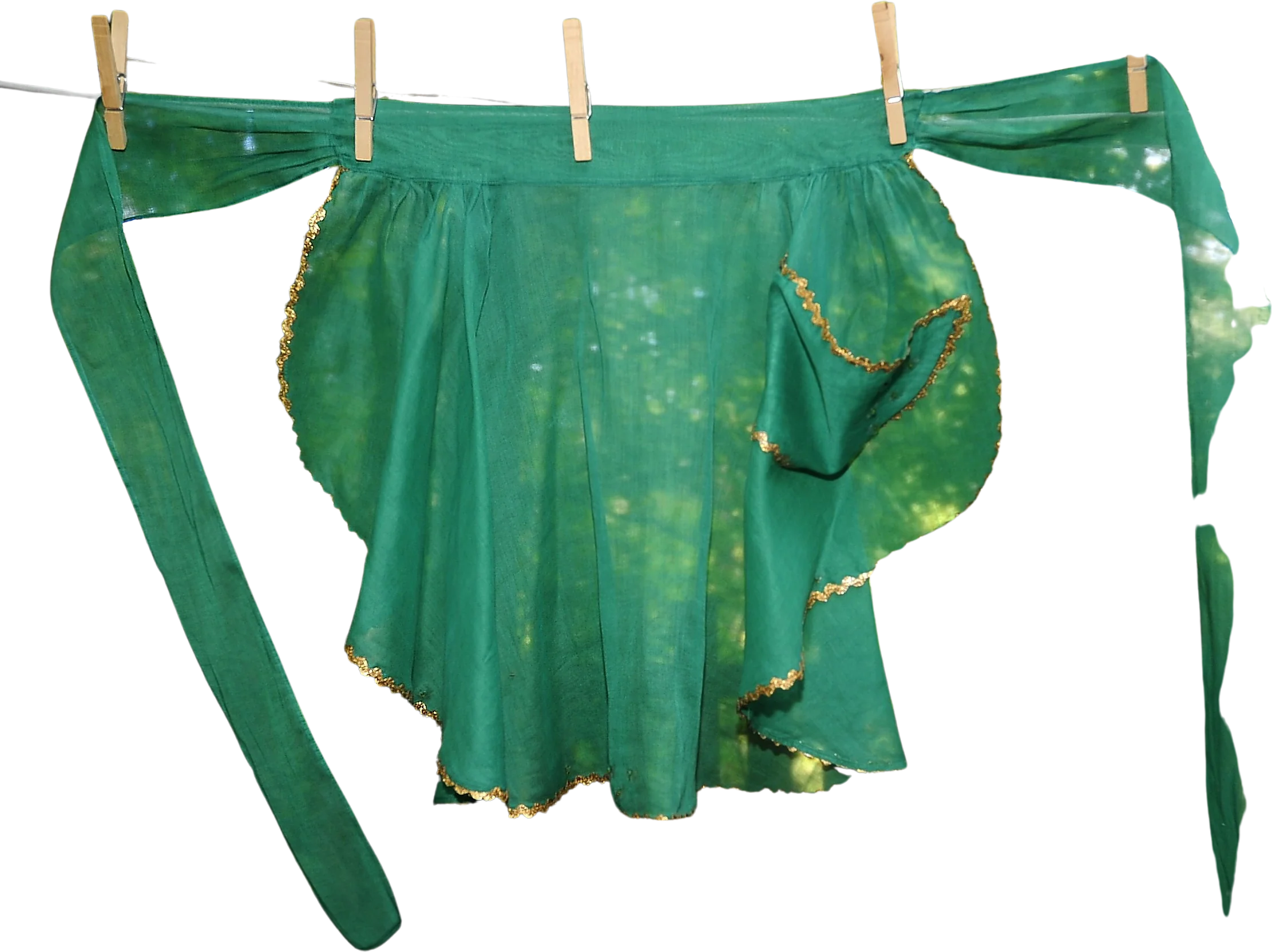 60s Christmas Half Apron Green Illusion Gold Ric Rack