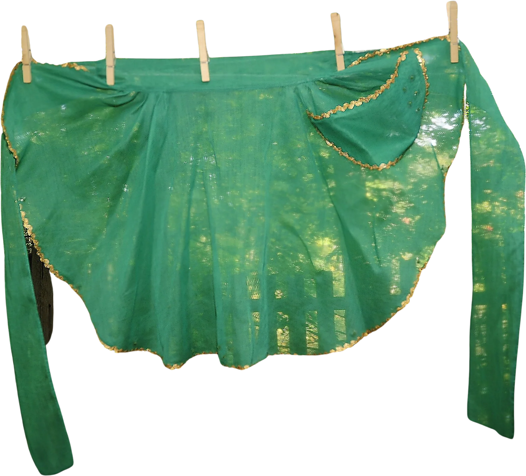 60s Christmas Half Apron Green Illusion Gold Ric Rack - Image 2
