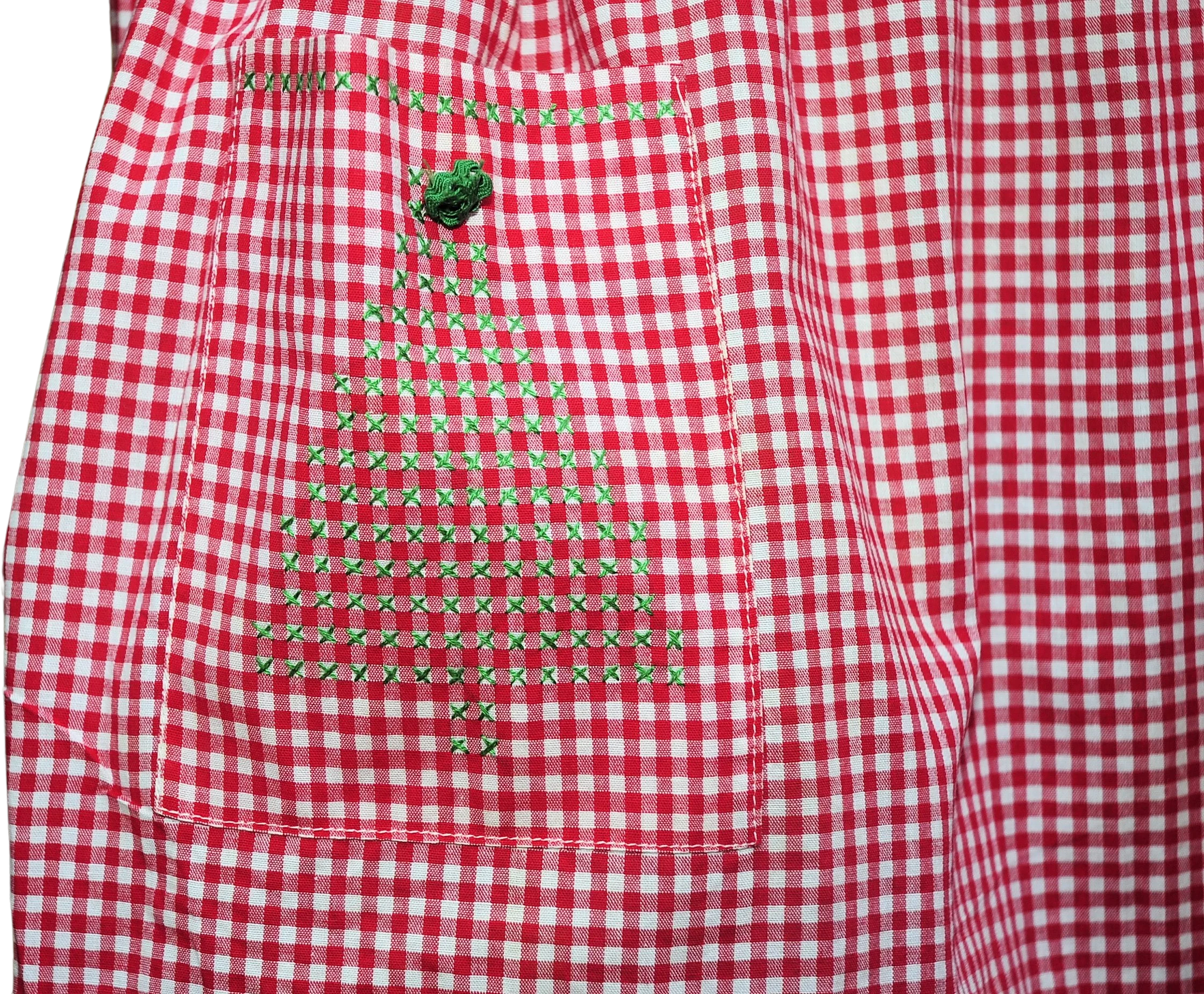 60s Christmas Half Apron Red Gingham Tree Embroidery - Image 2