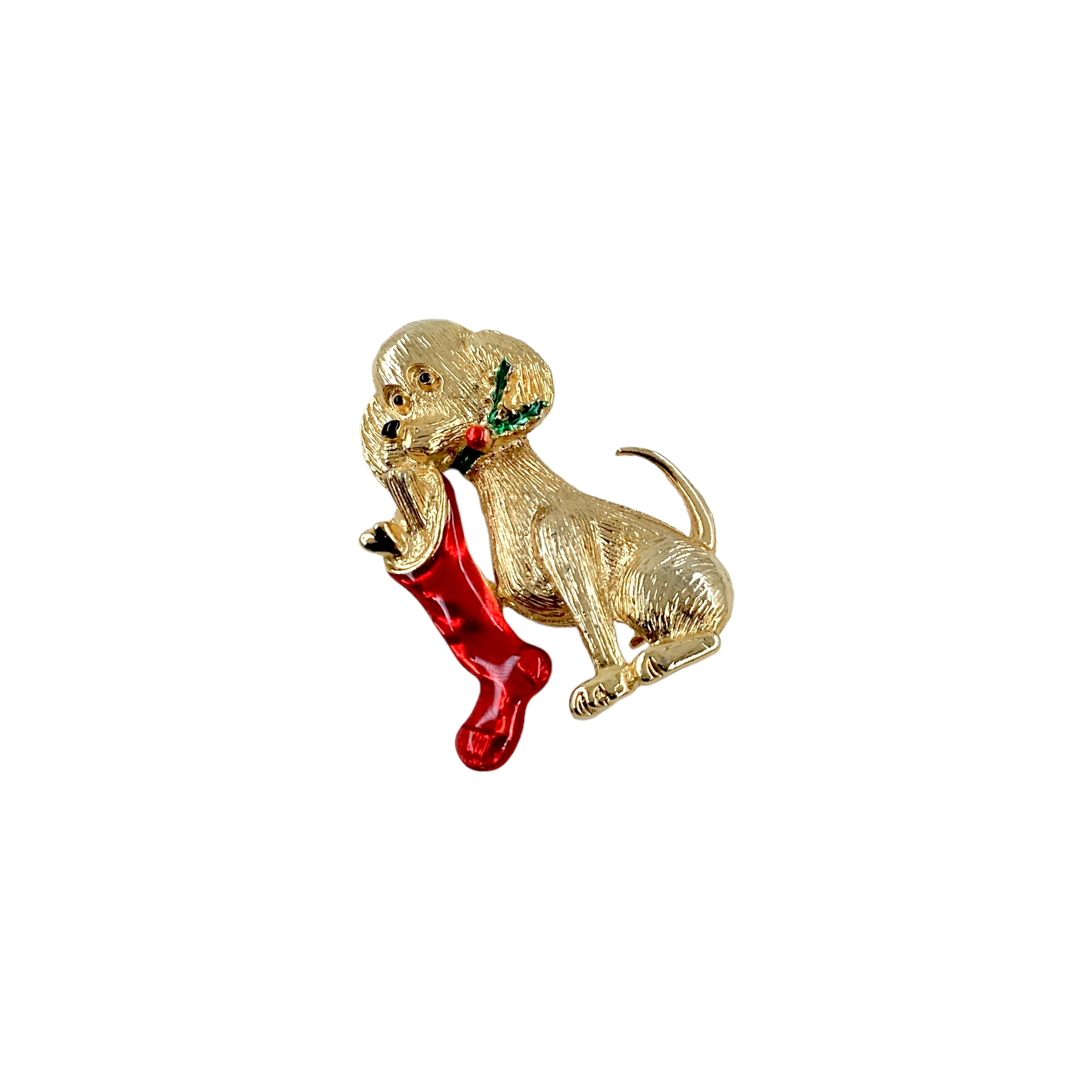 60s Christmas Holiday Puppy Dog Brooch Pin By Gerry's - Image 11