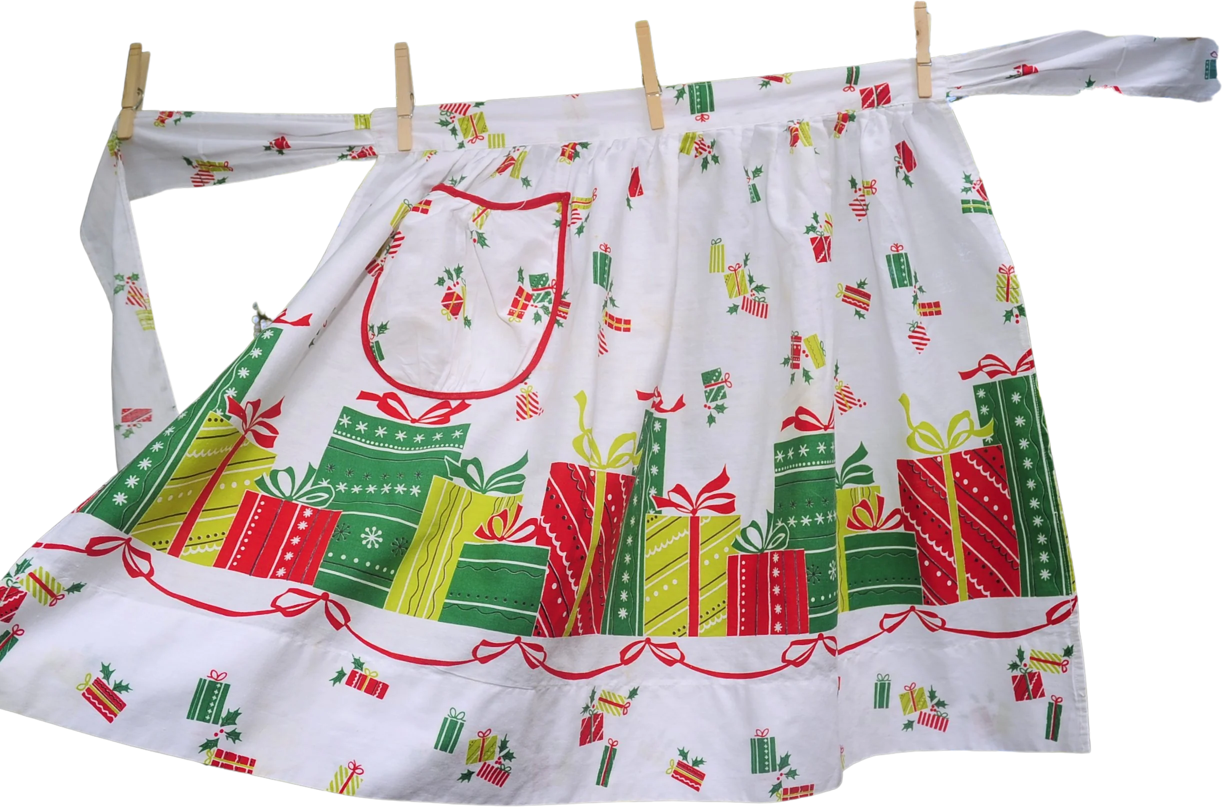 60s Christmas Hostess Apron Gifts Red Bows Holly