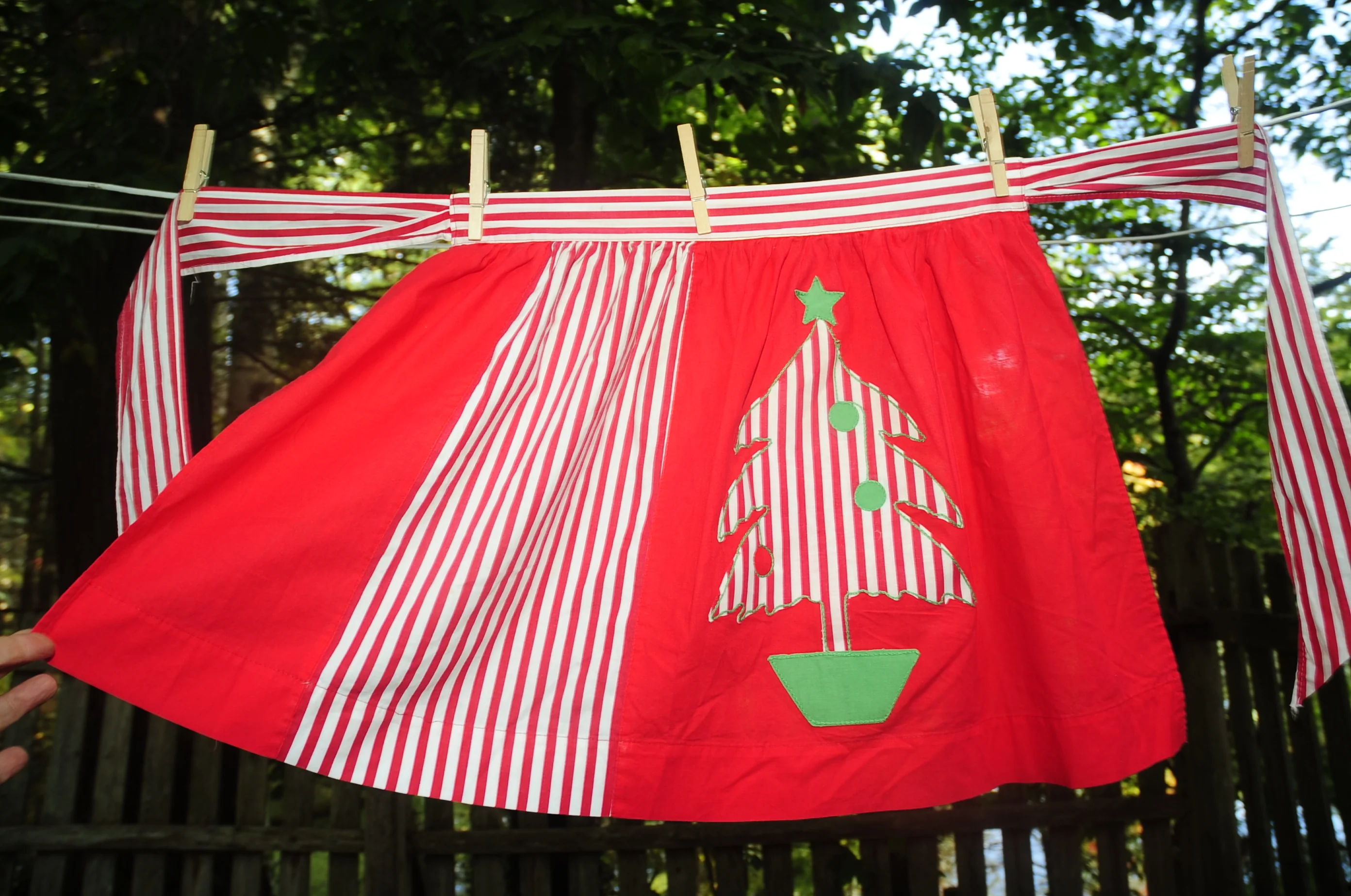 60s Christmas Hostess Half Apron Xmas Tree Applique - Image 7