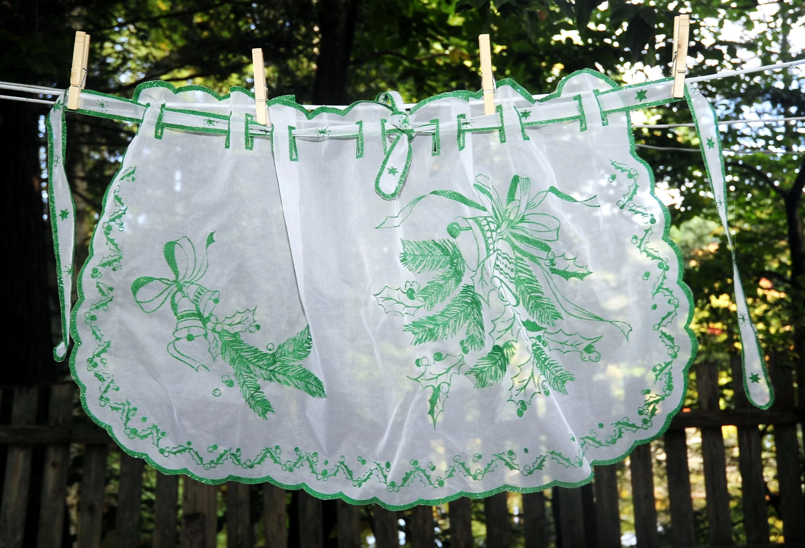 60s Christmas Illusion Half Apron Green Sparkle Flock - Image 4