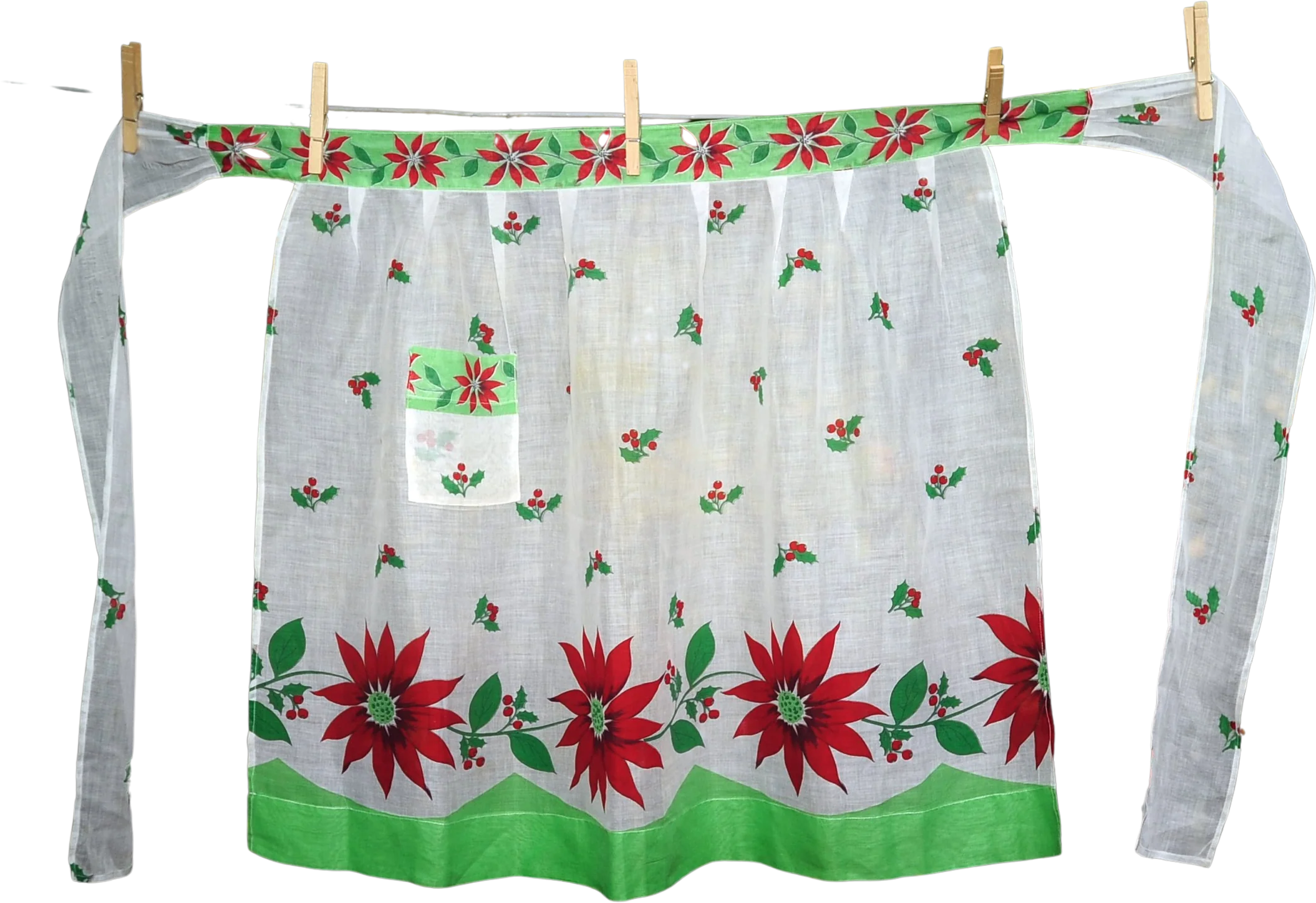 60s Christmas Illusion Half Apron Poinsettias And Ivy