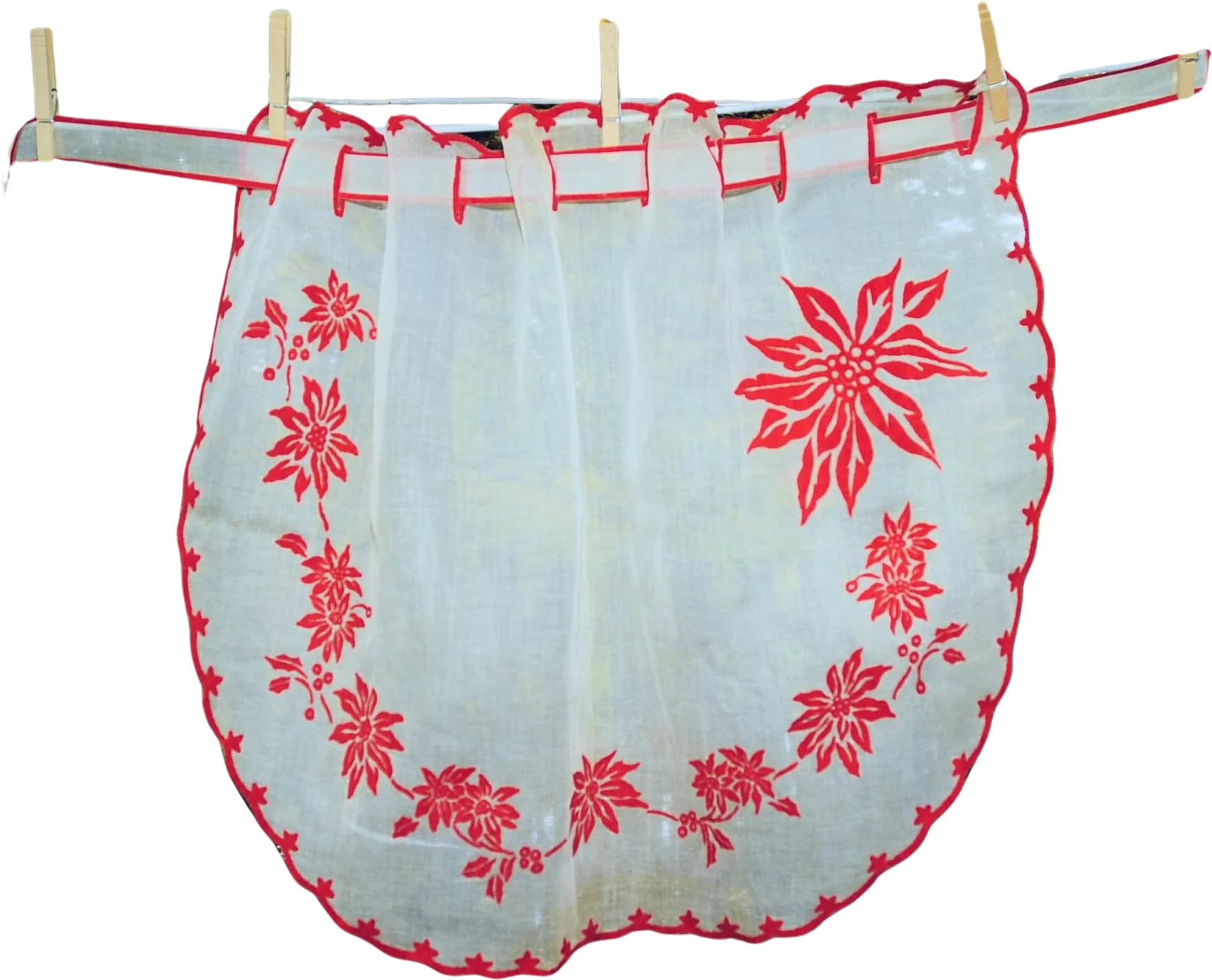 60s Christmas Red Flocked Illusion Apron Shoelacewaist