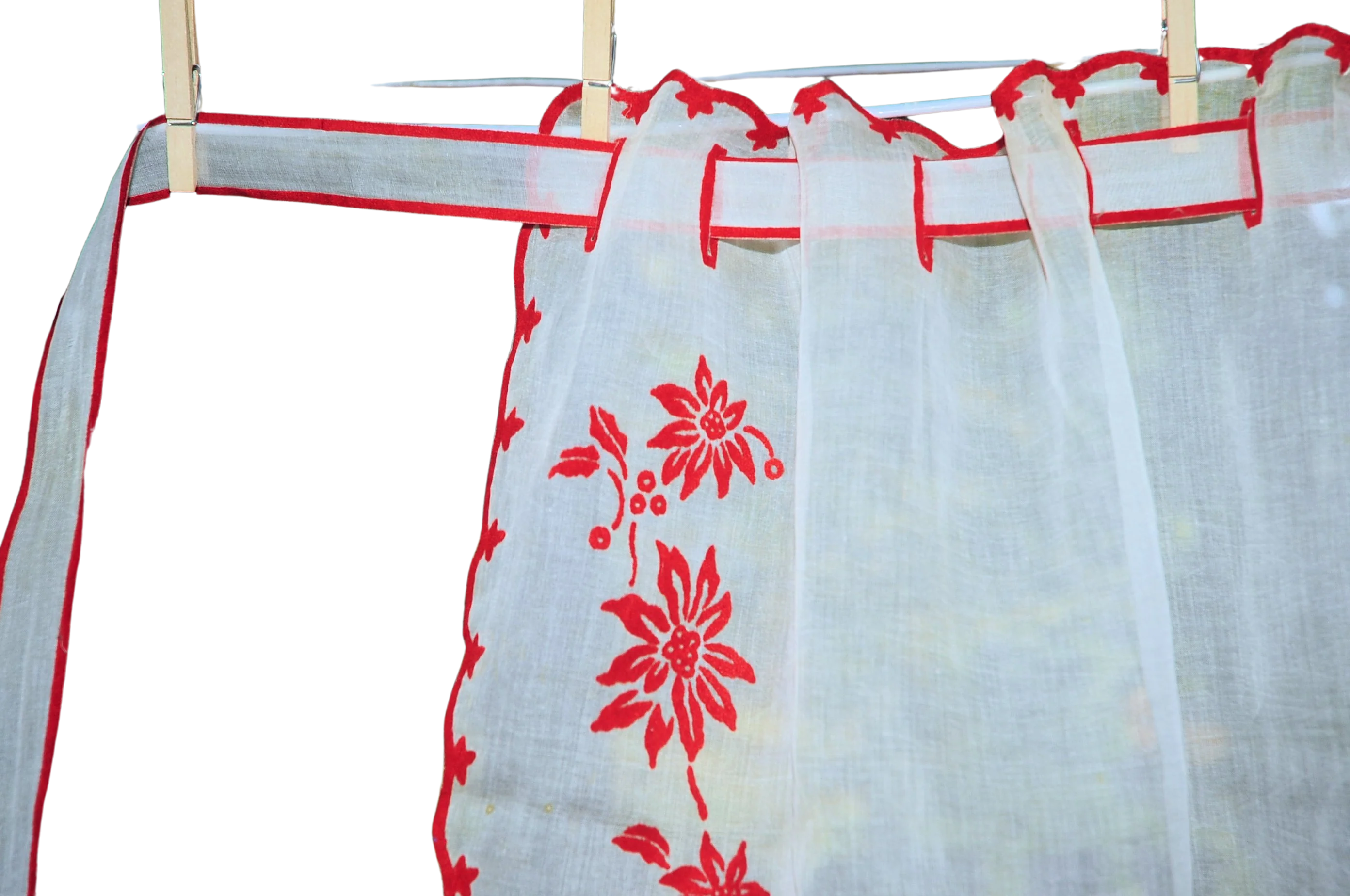 60s Christmas Red Flocked Illusion Apron Shoelacewaist - Image 2