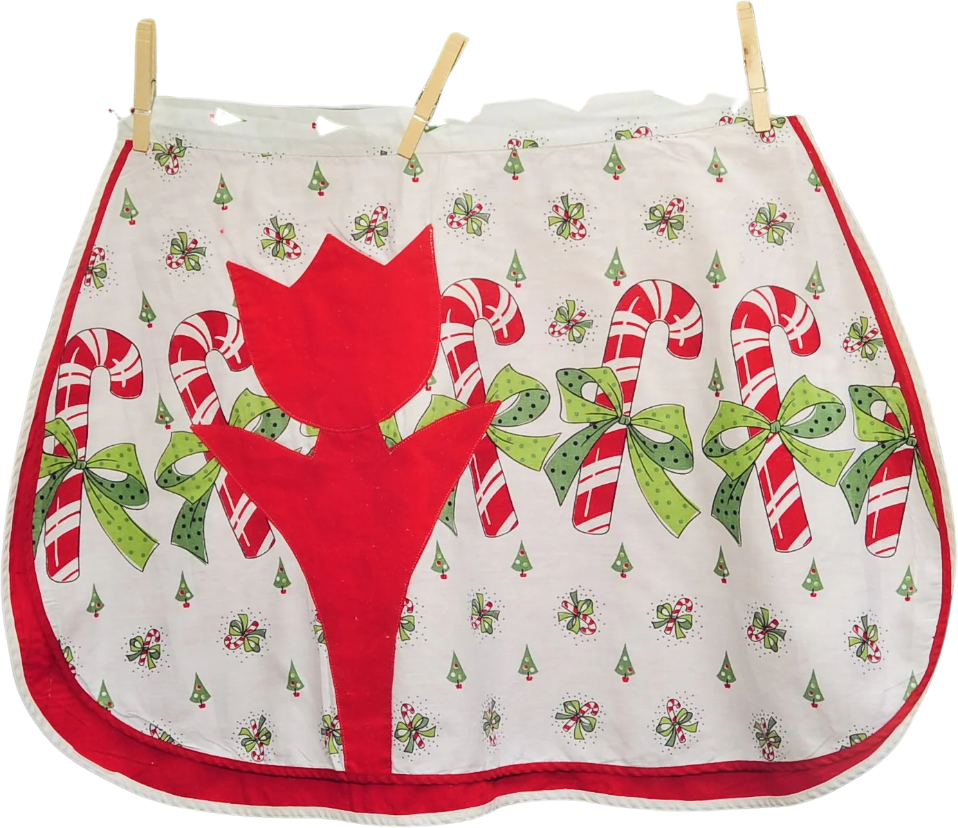 60s Christmas Reversible Half Apron Large Tulip Pocket - Image 2