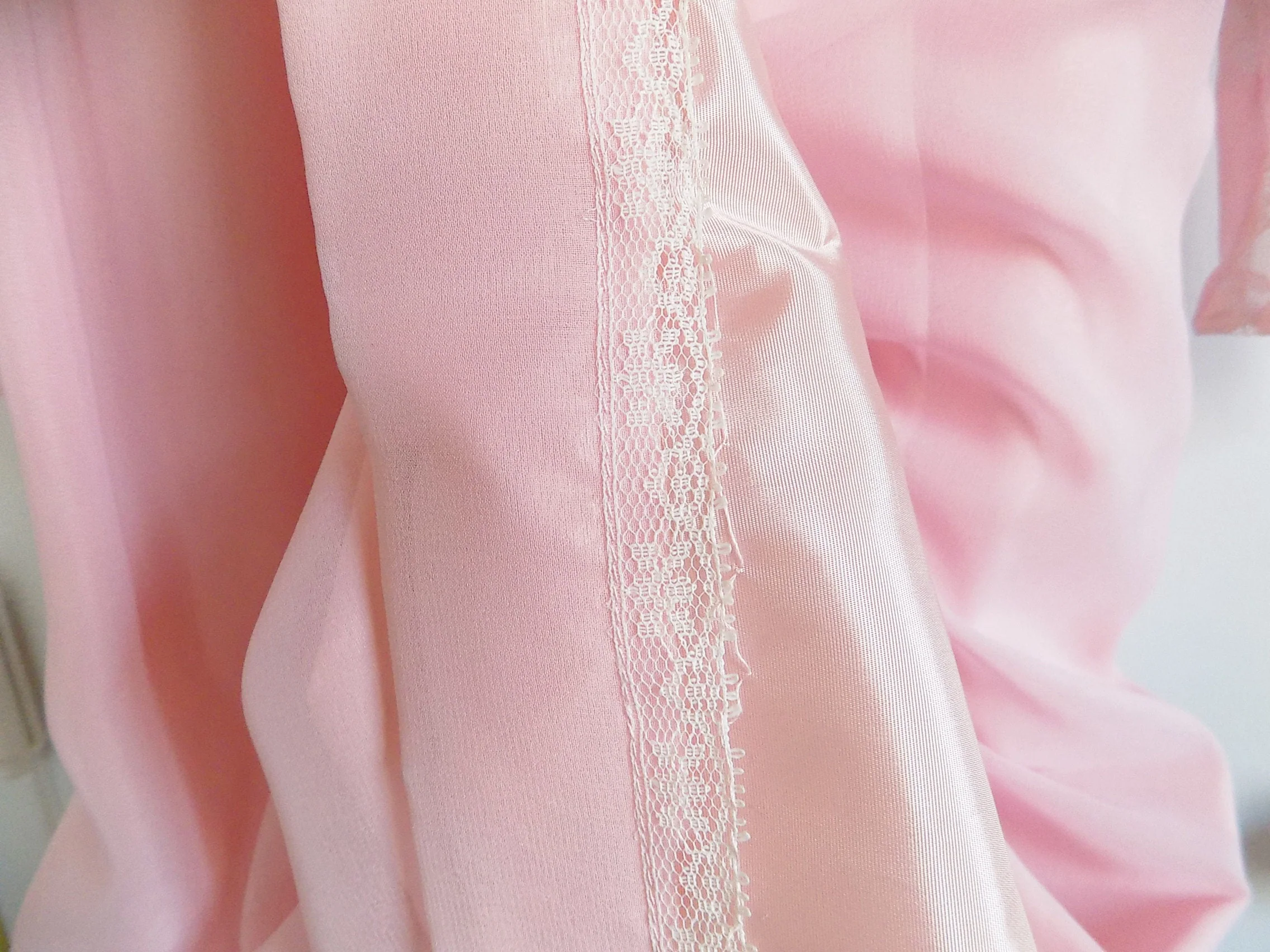 60s Classic 60s Pale Pink Prom Dress with Empire Waist and Train Made In The Usa Lace and Silk Like Chiffon Fabric - Image 5
