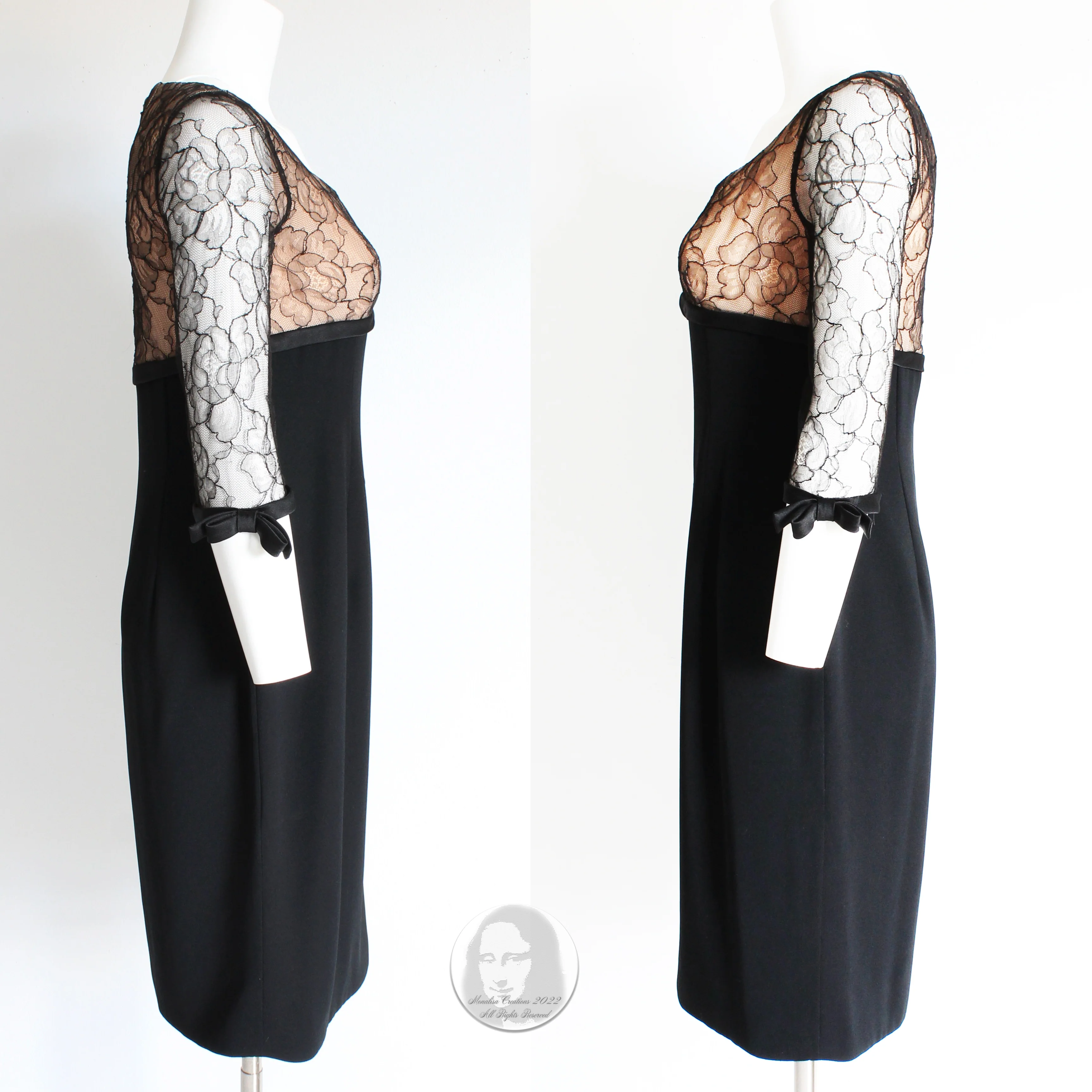 60s Cocktail Dress Illusion Lace Little Black Dress By Travilla - Image 5