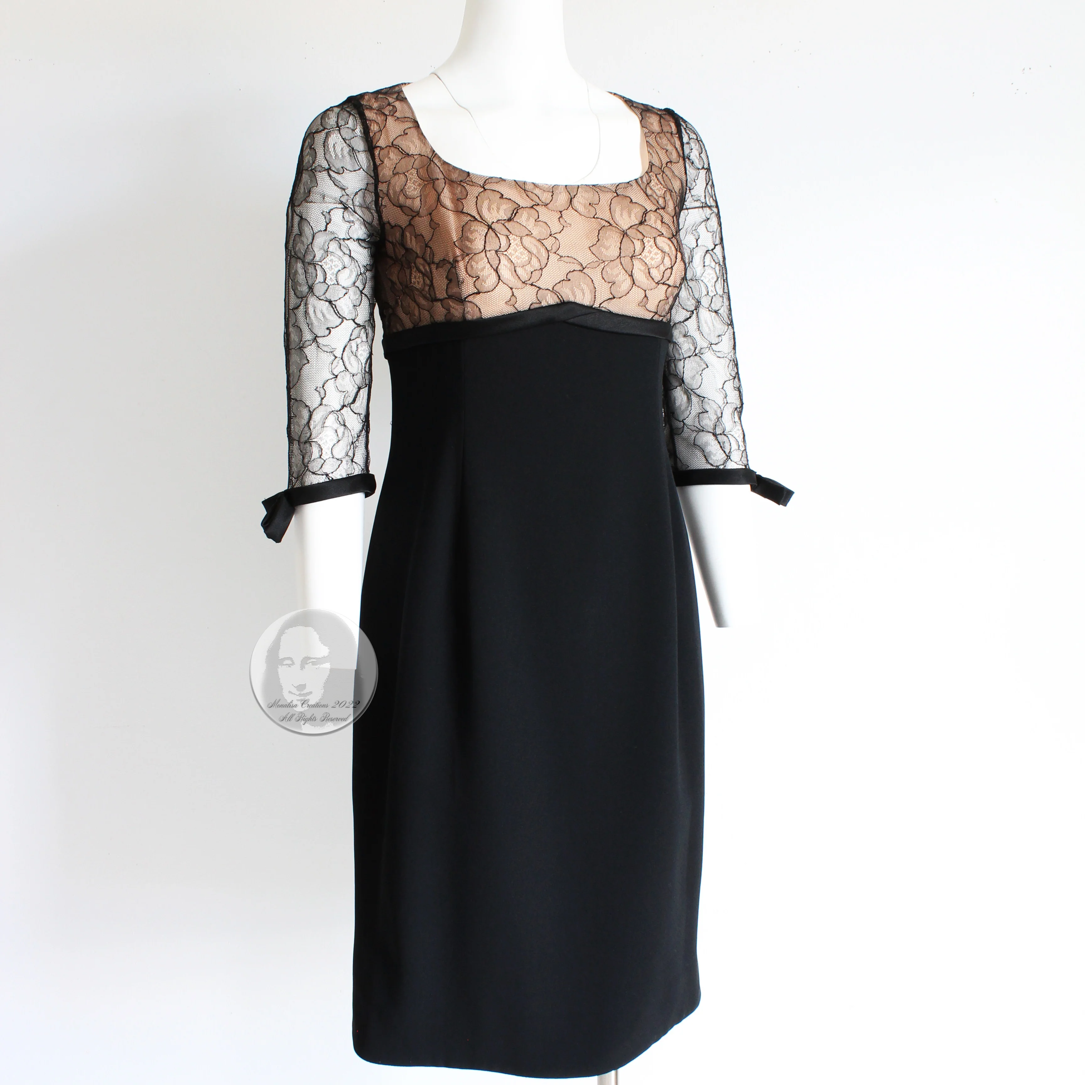 60s Cocktail Dress Illusion Lace Little Black Dress By Travilla - Image 7