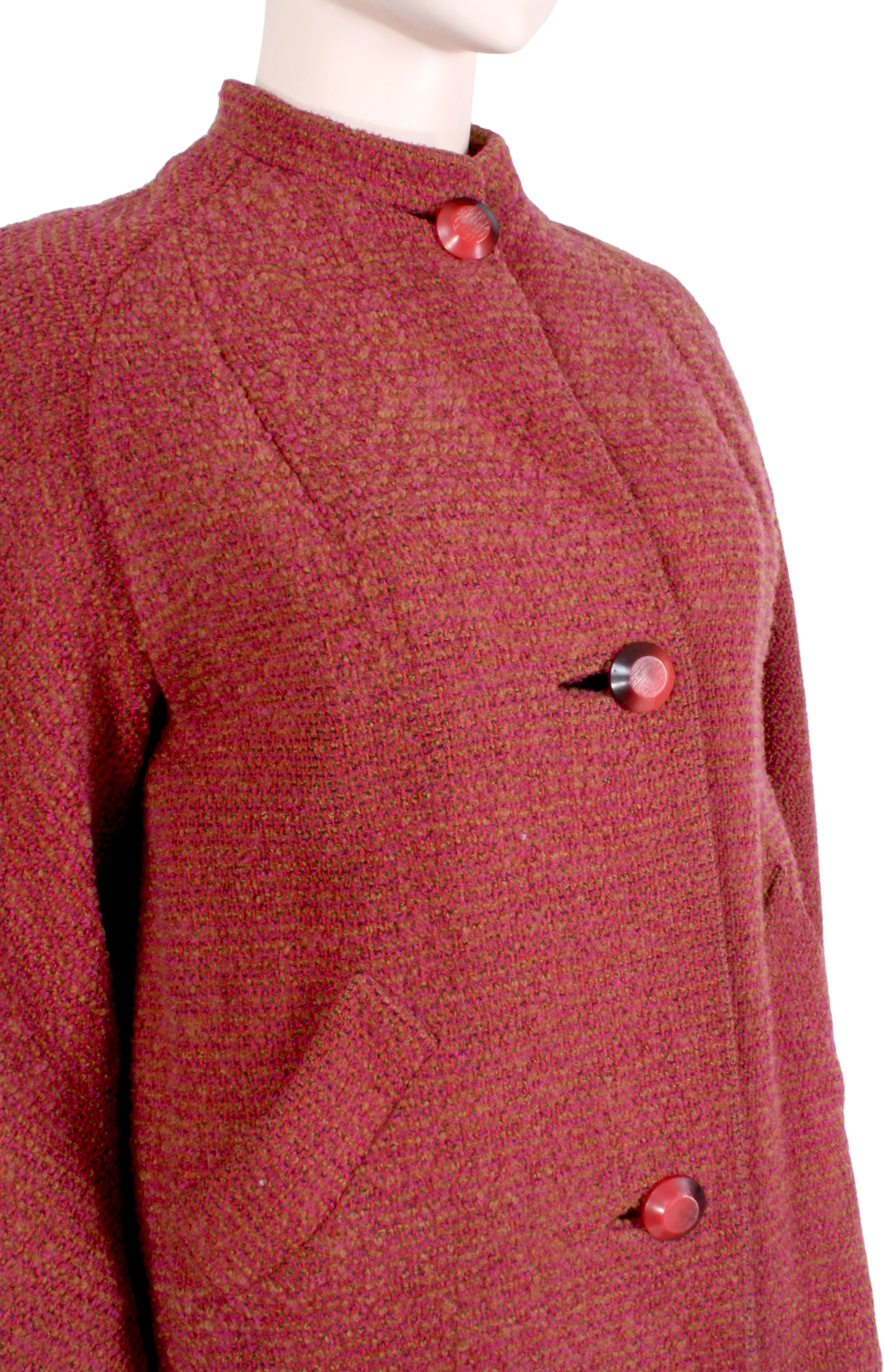 60s Cranberry Wool Tweed Knee Fall Winter Coat By Bromleigh - Image 2