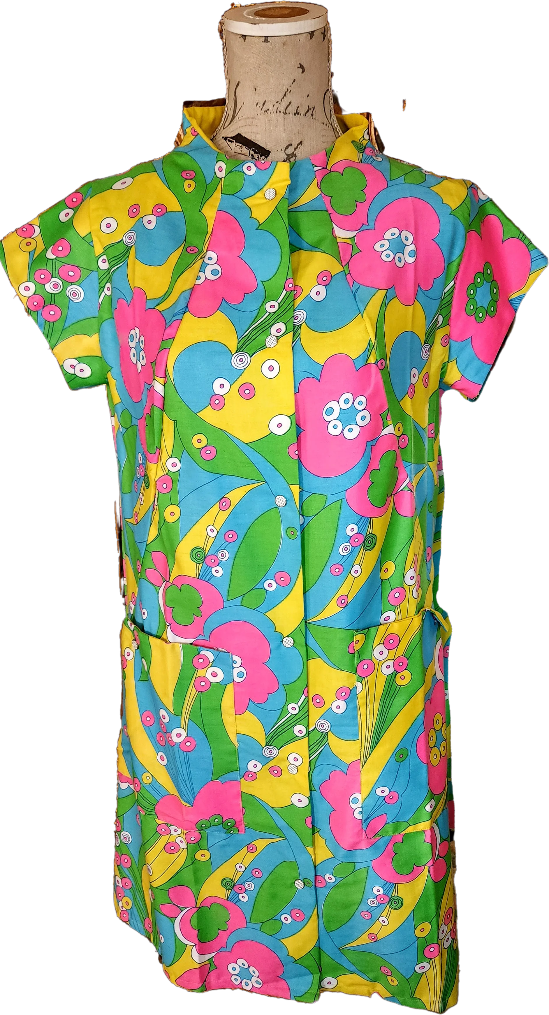 60s Crisp Cotton Flower Power Housecoat With Tags By Lady Mcknight