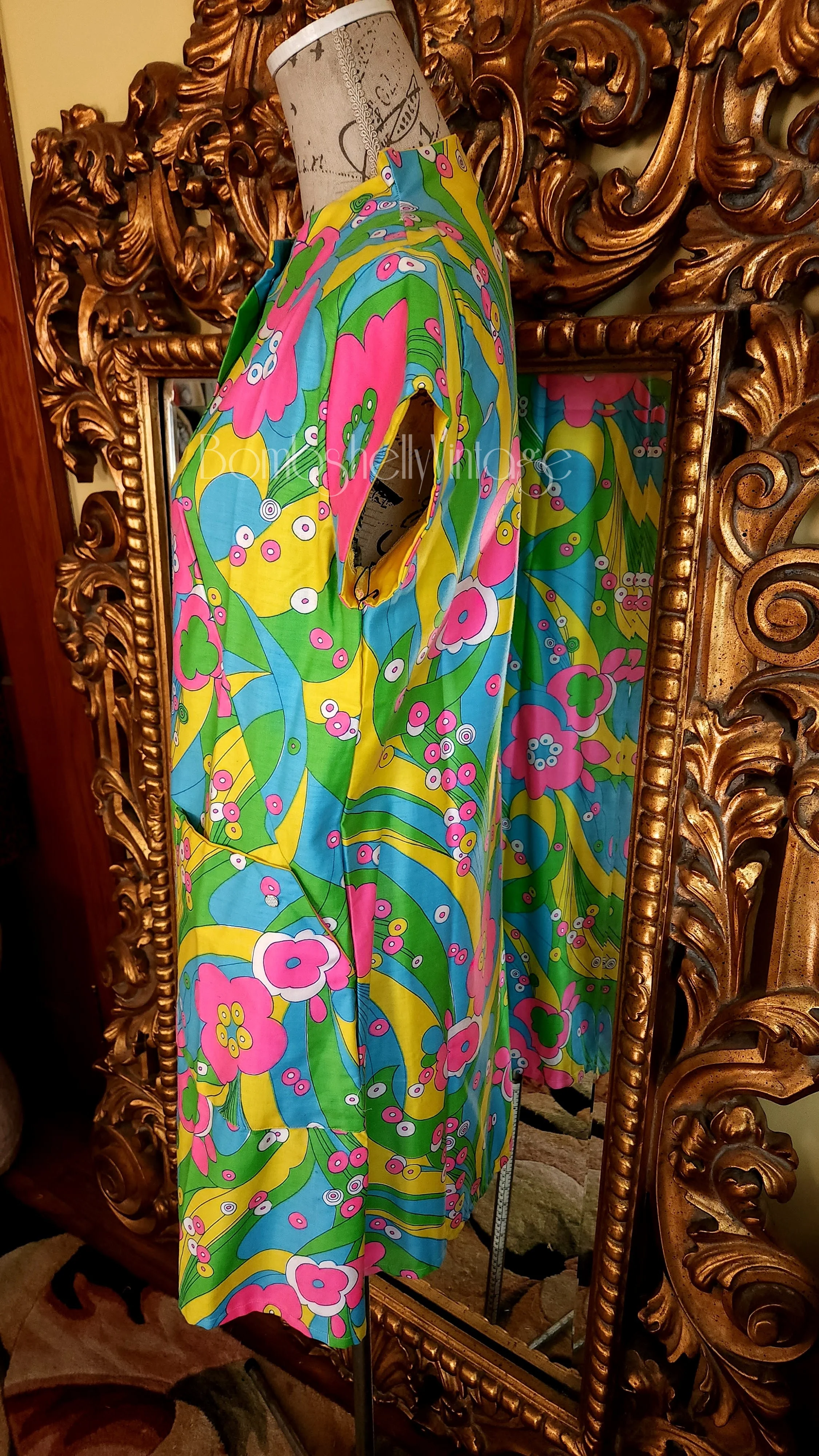 60s Crisp Cotton Flower Power Housecoat With Tags By Lady Mcknight - Image 5
