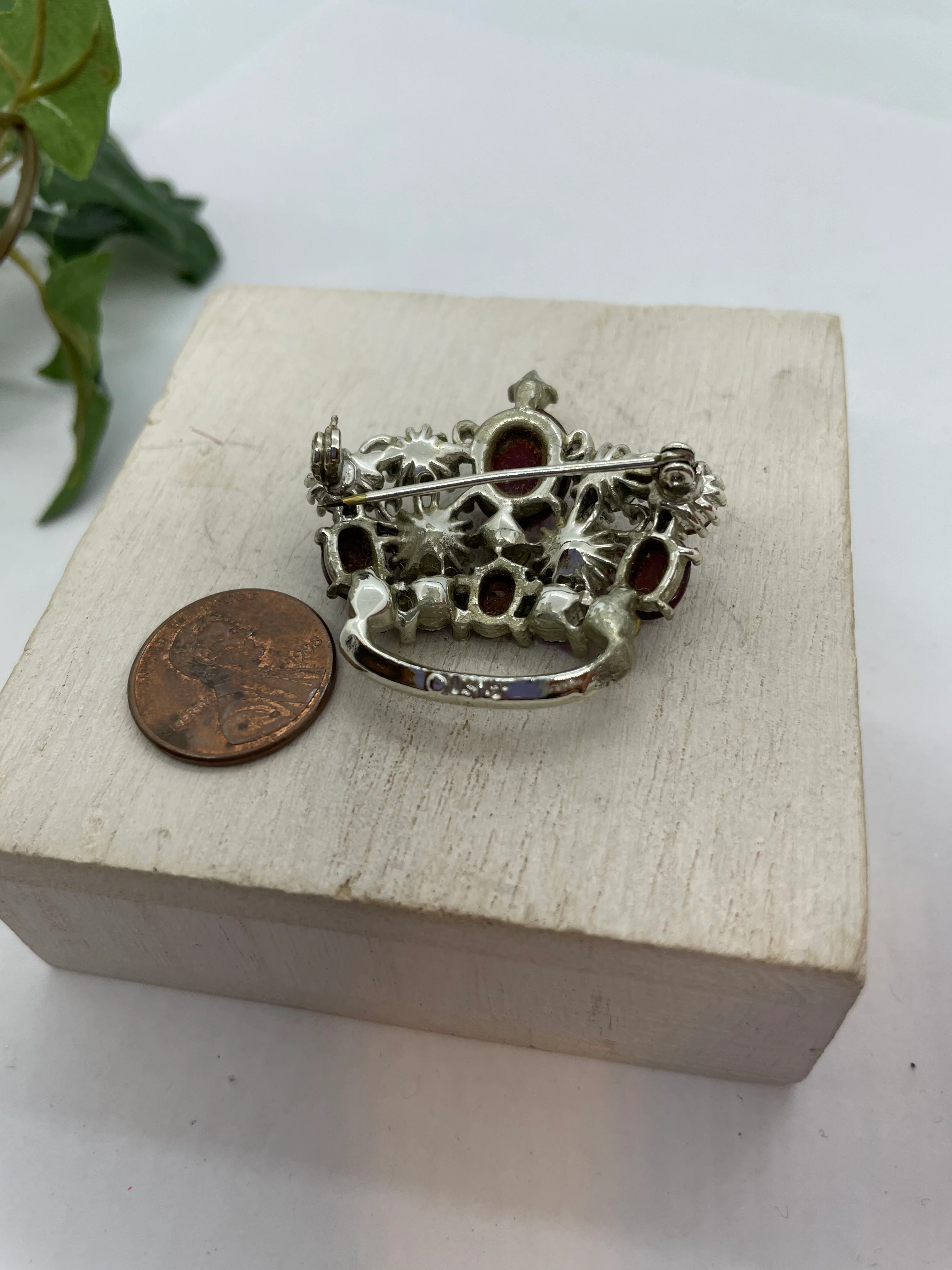 60s Crown Red Rhinestone Brooch Pin Coronation Jewelry By Lisner - Image 7