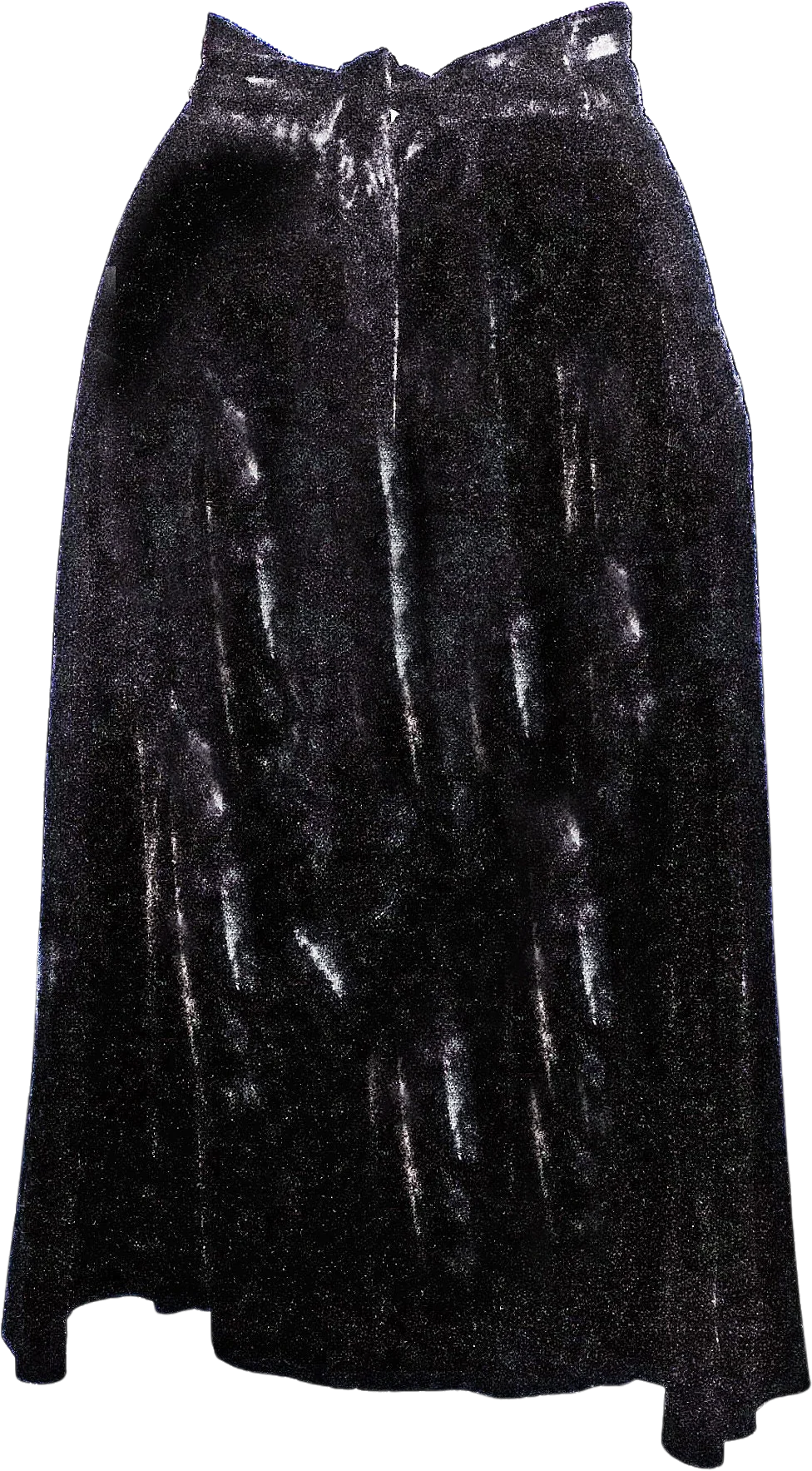 60s Crushed Black Velvet Skirt with Two Deep Pockets and Two Attached Sashes Zipper and Button Closure