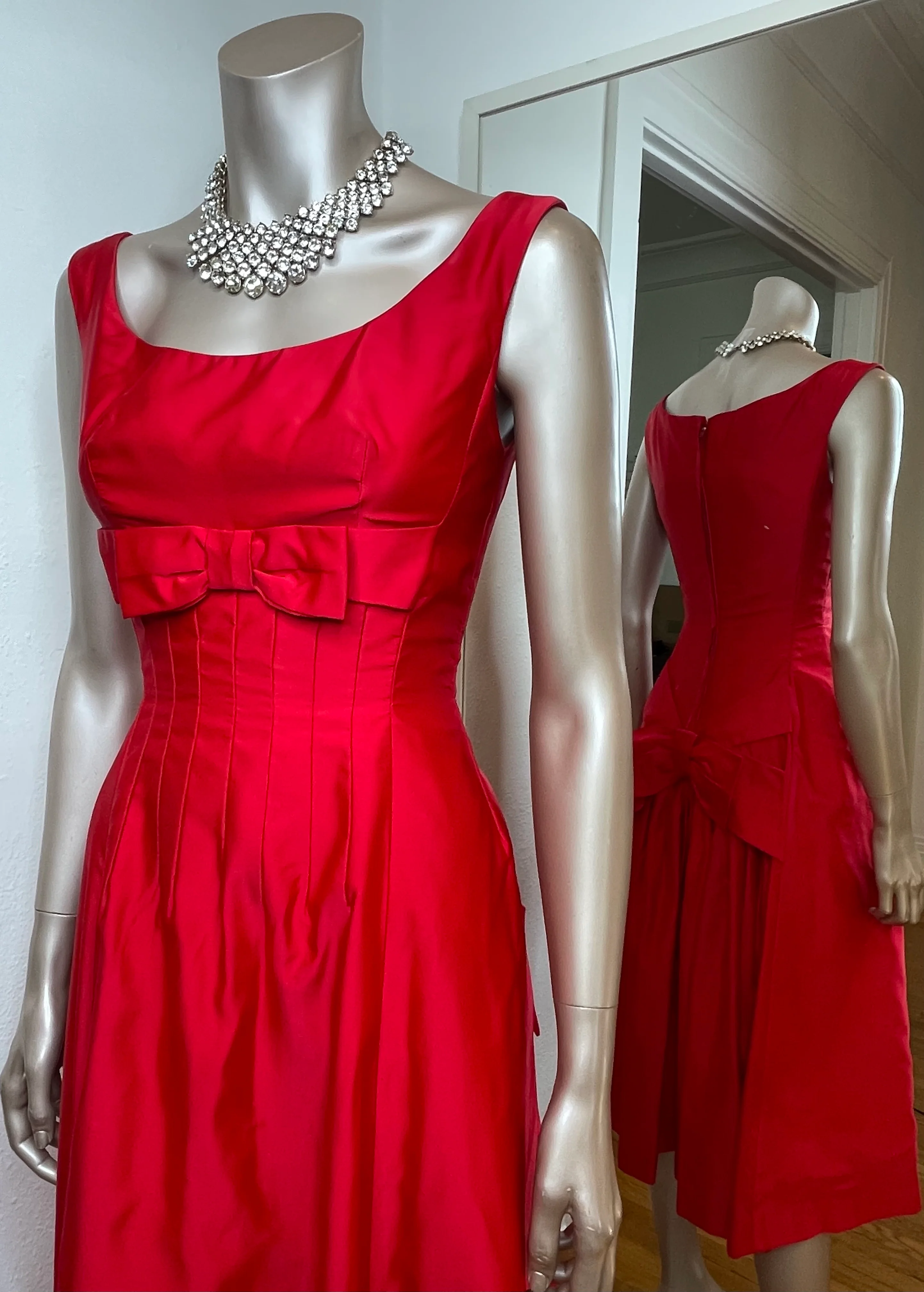 60s Custom Made Red Taffeta Gown By Henri Bendel - Image 3