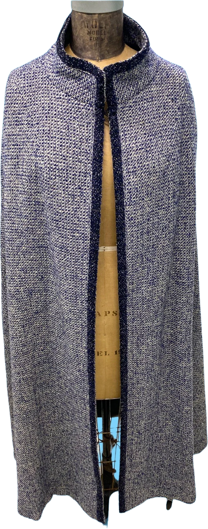 60s Dark Blue With Gold Flecked Wool Cape / Cloak By Sophie Saks Fifth Ave.