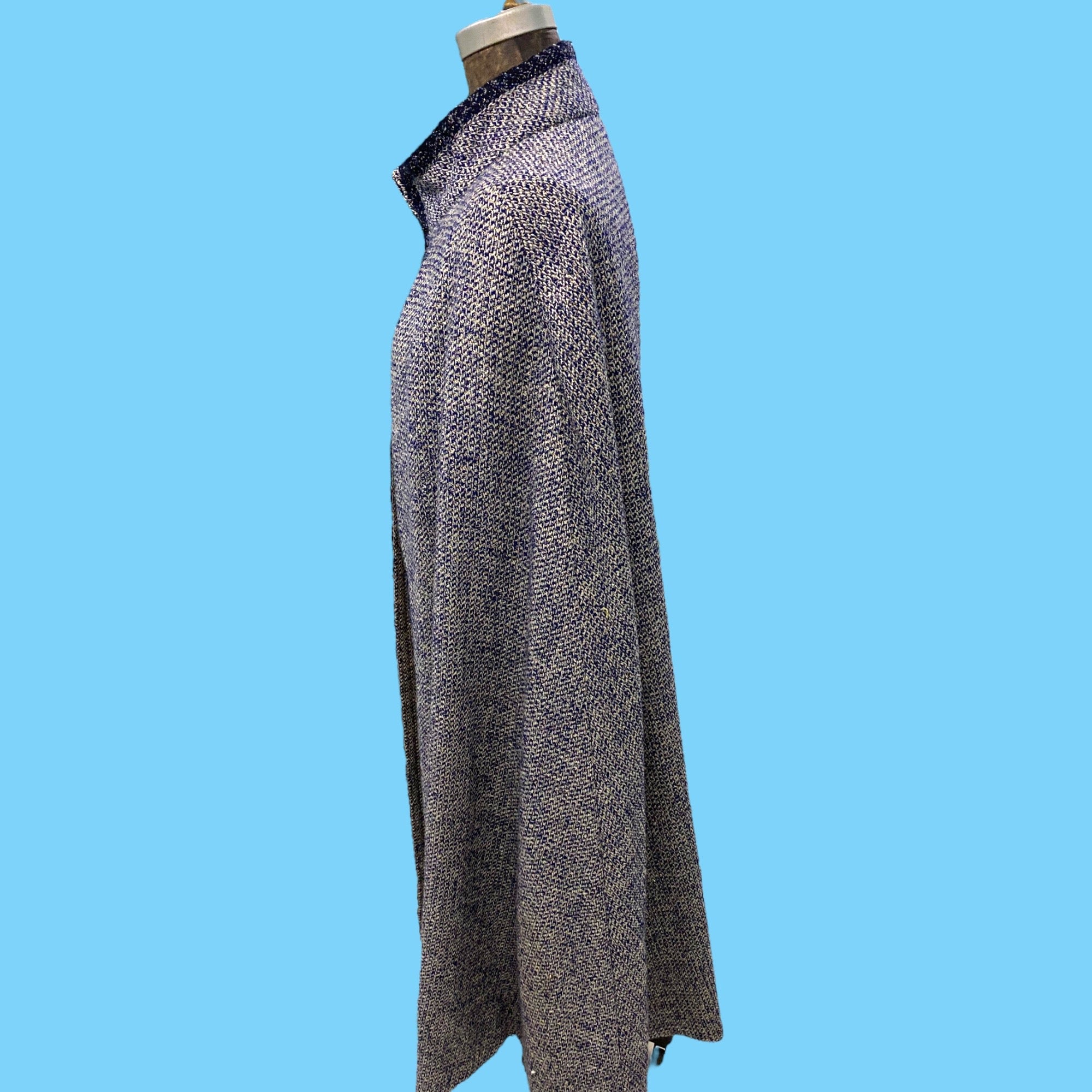 60s Dark Blue With Gold Flecked Wool Cape / Cloak By Sophie Saks Fifth Ave. - Image 6