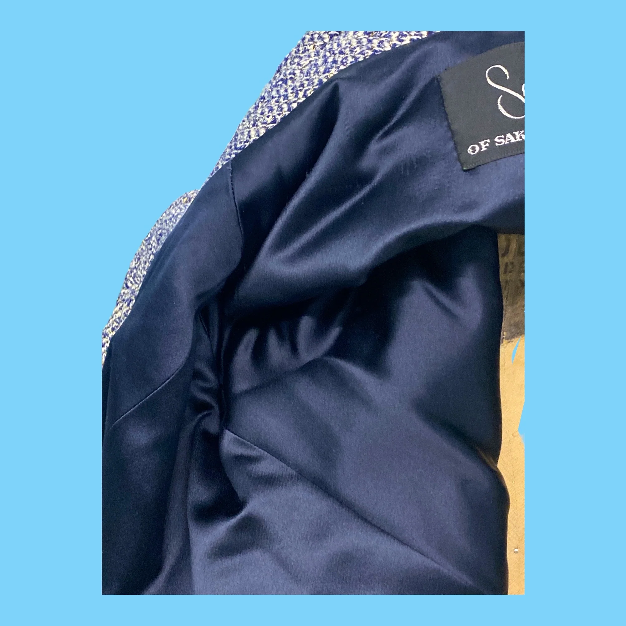 60s Dark Blue With Gold Flecked Wool Cape / Cloak By Sophie Saks Fifth Ave. - Image 8