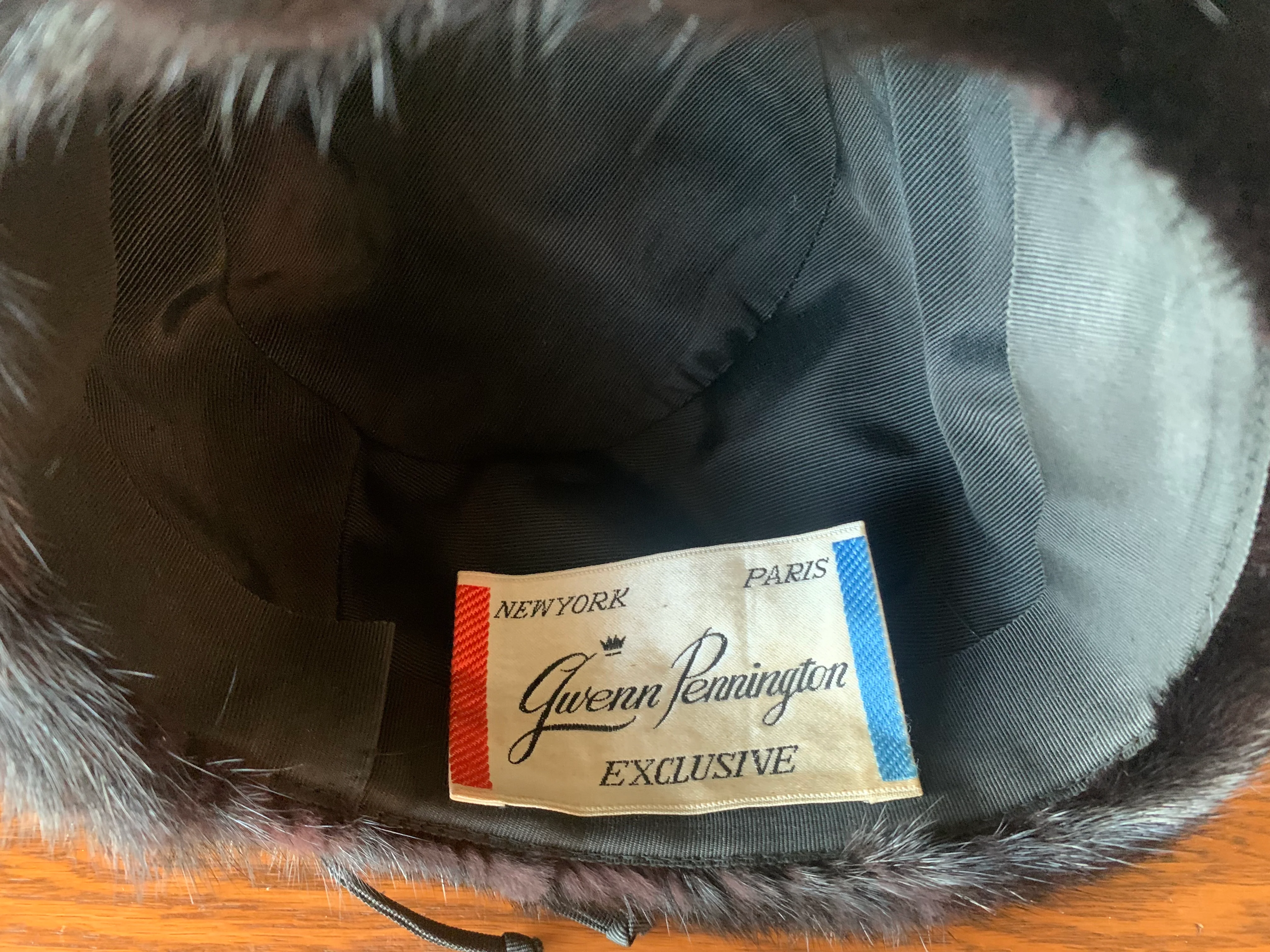60s Dark Brown Mink Hat Black Small Back Bow By Gwenn Pennington - Image 10