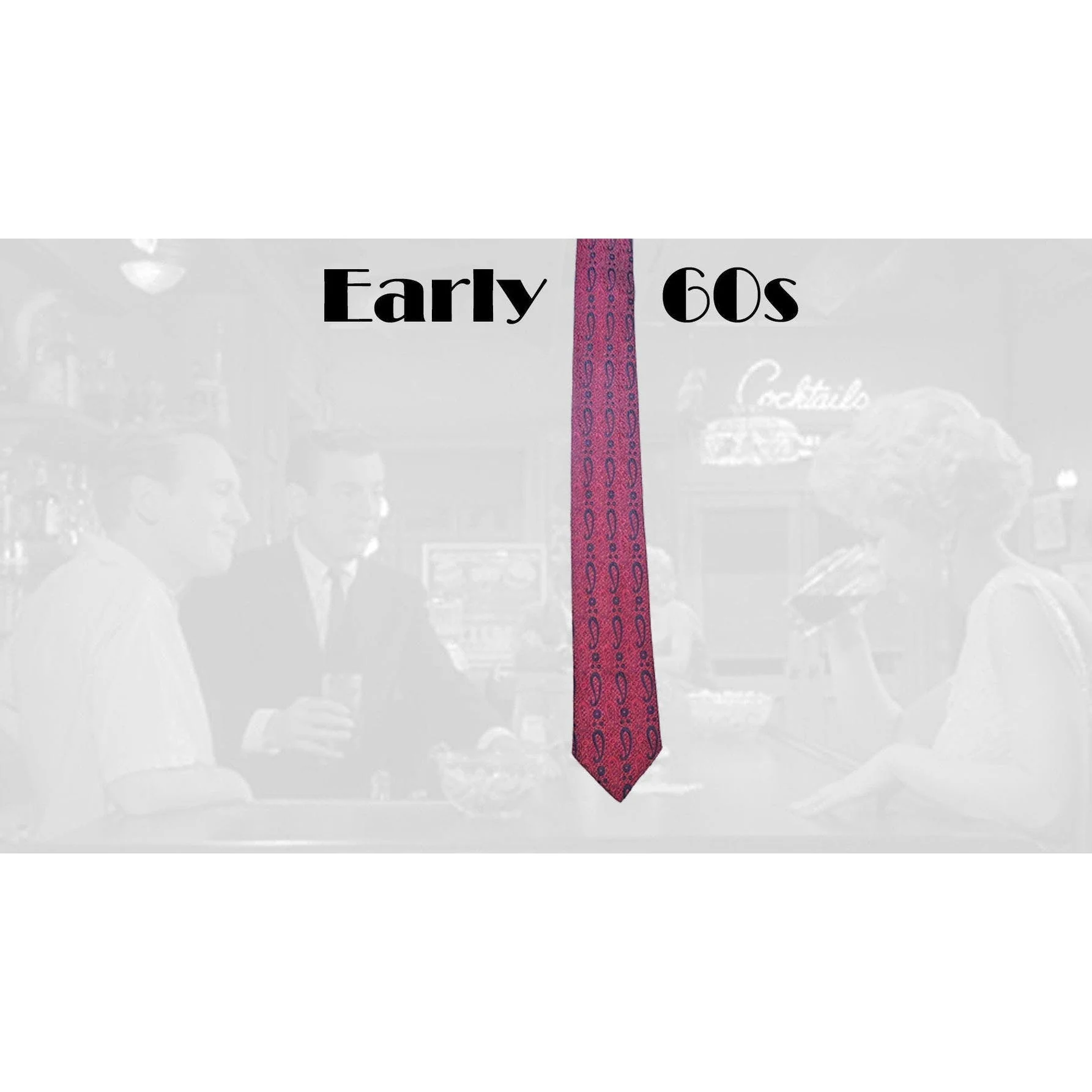 60s Dark Red Skinny Tie, Funky Textured Paisley - Image 3