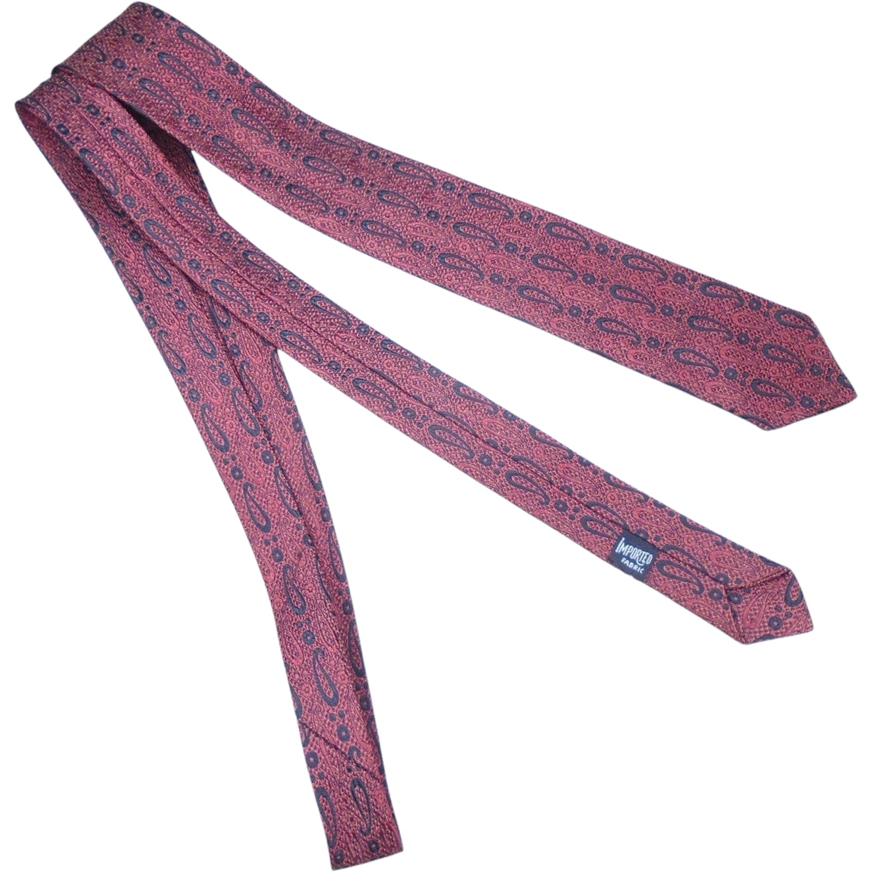 60s Dark Red Skinny Tie, Funky Textured Paisley - Image 5