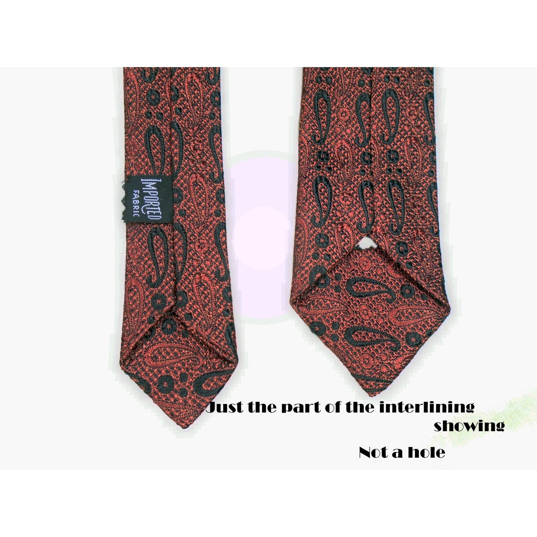 60s Dark Red Skinny Tie, Funky Textured Paisley - Image 6
