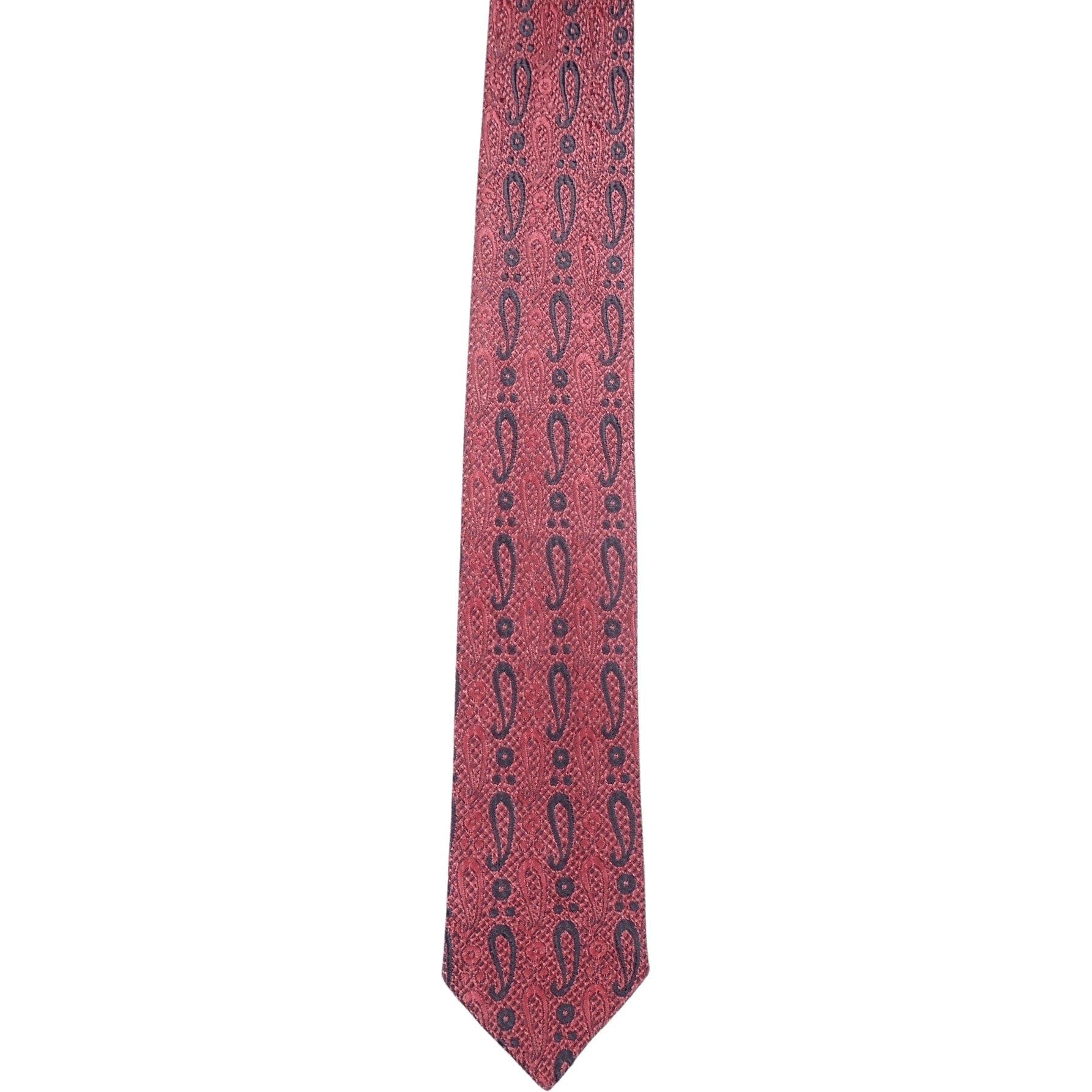 60s Dark Red Skinny Tie, Funky Textured Paisley - Image 7