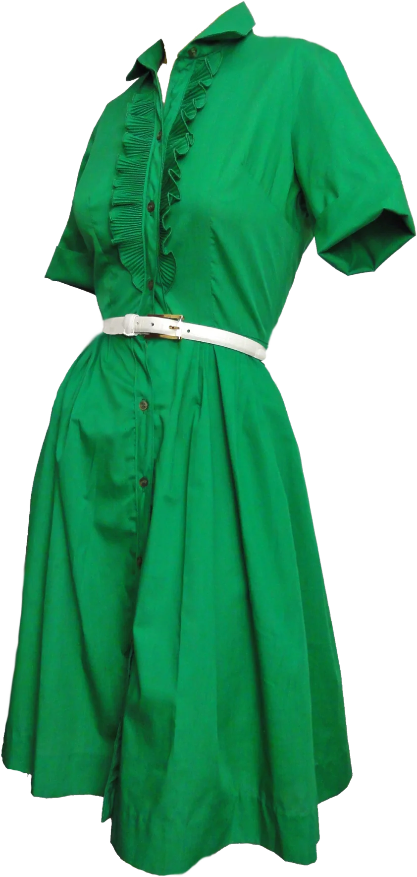 60s Day Dress Shirtwaist Ruffled Kelly Green Petite S By Carol Brent