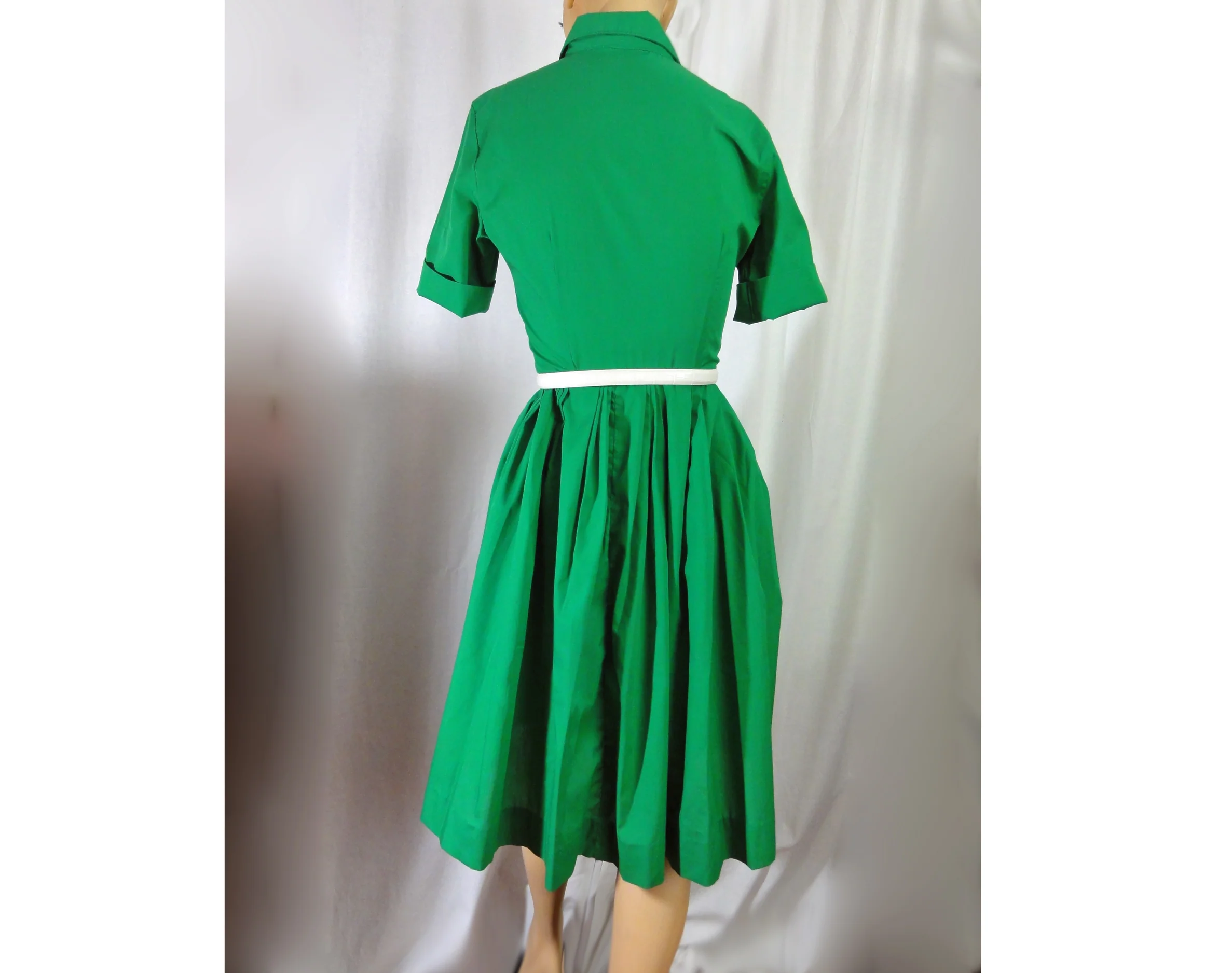 60s Day Dress Shirtwaist Ruffled Kelly Green Petite S By Carol Brent - Image 5