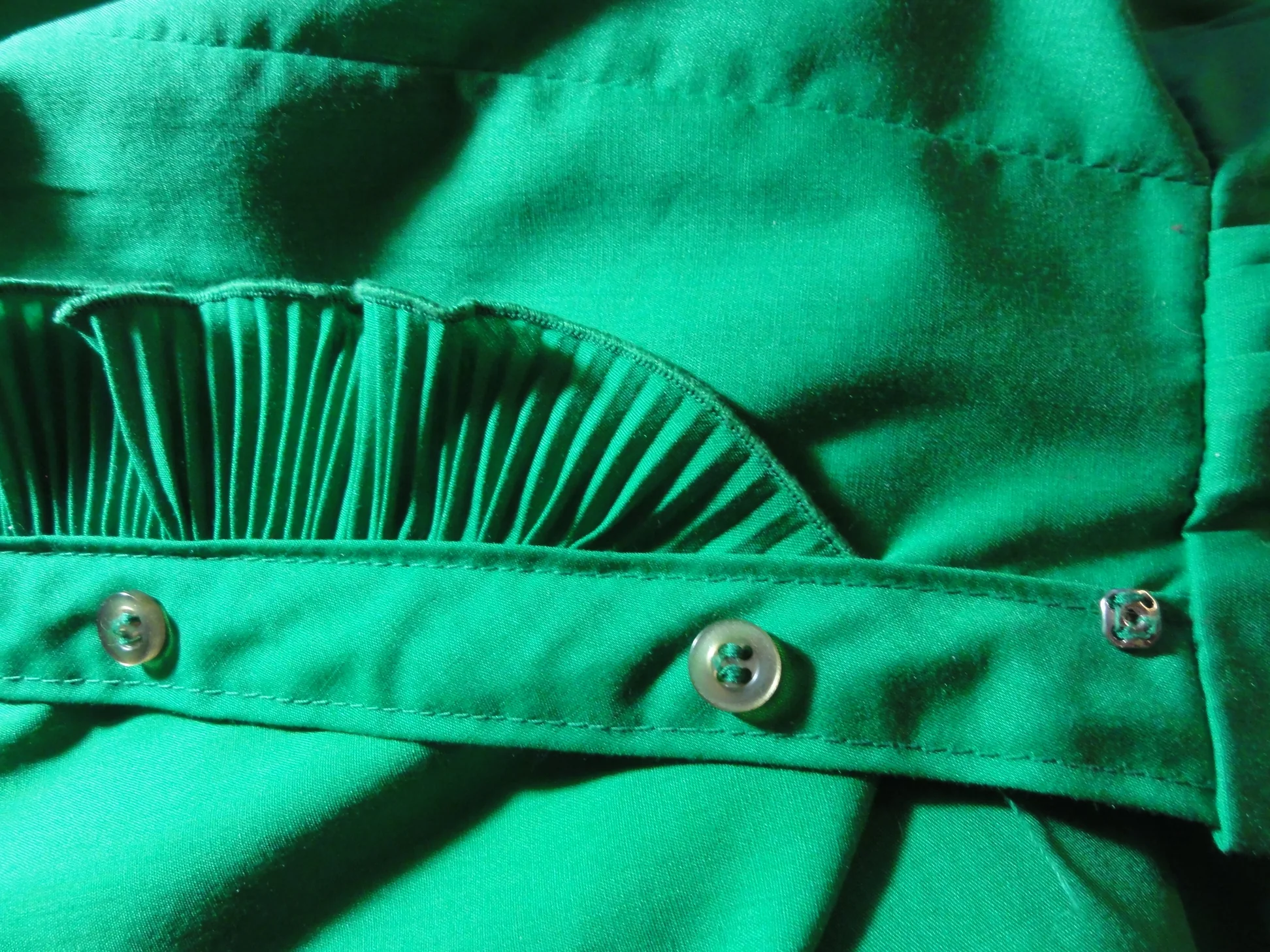 60s Day Dress Shirtwaist Ruffled Kelly Green Petite S By Carol Brent - Image 6