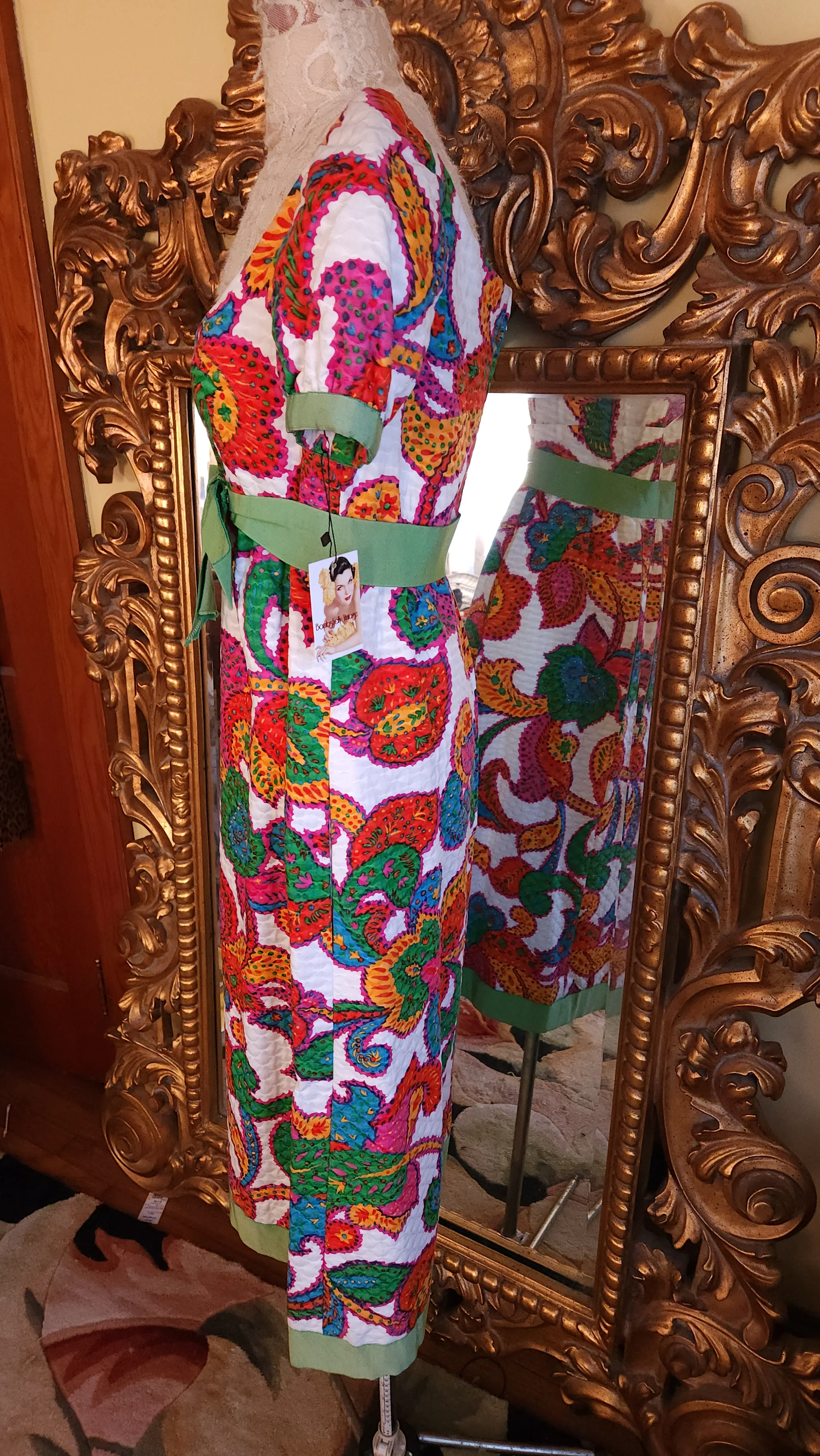 60s Designer Mod Paisley And Floral Cotton Dress By Mollie Parnis Boutique Ny - Image 4