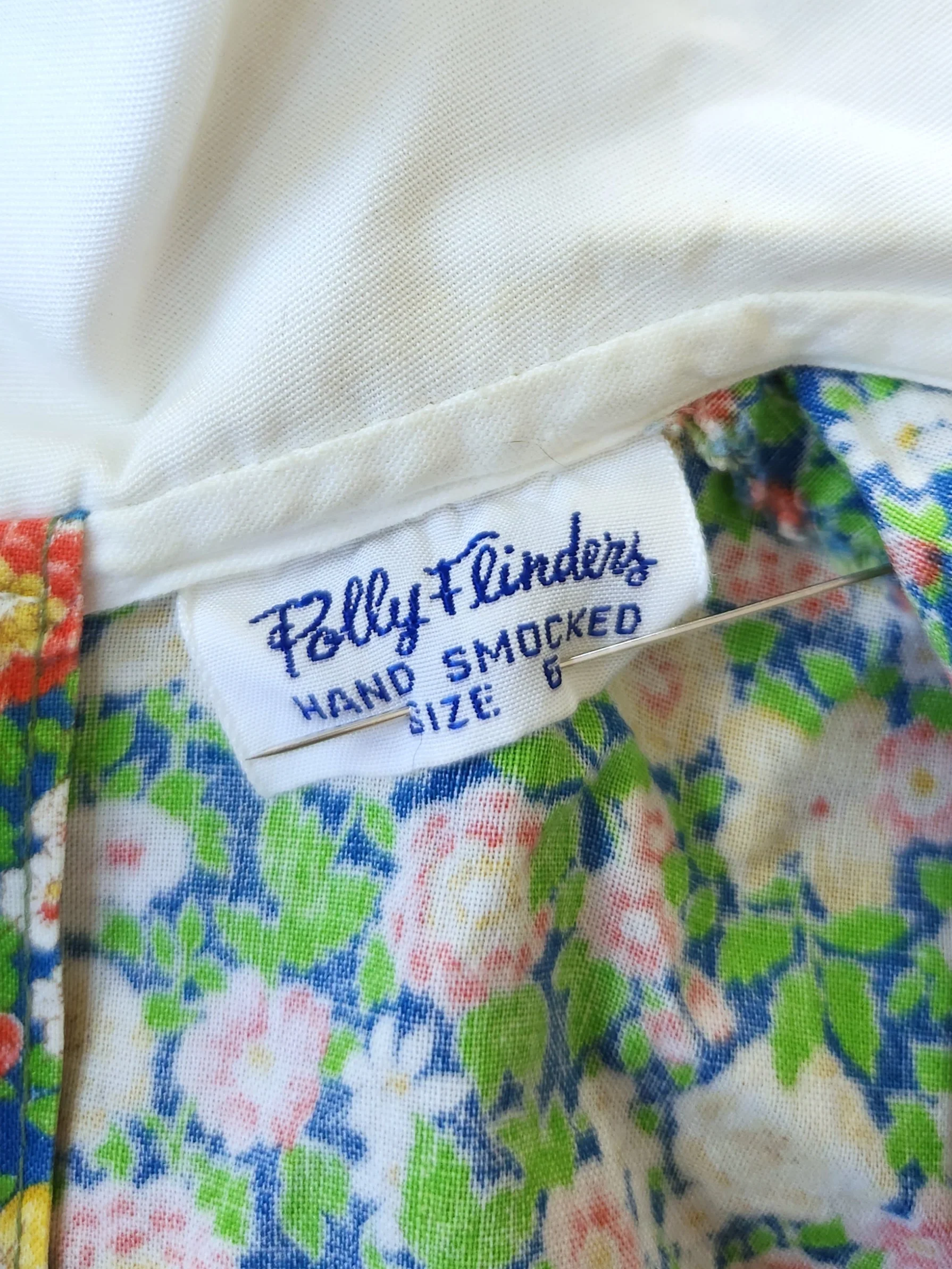 60s Ditzy Floral Cotton Hand Smocked Little Girl Dress By Polly Flinders - Image 10